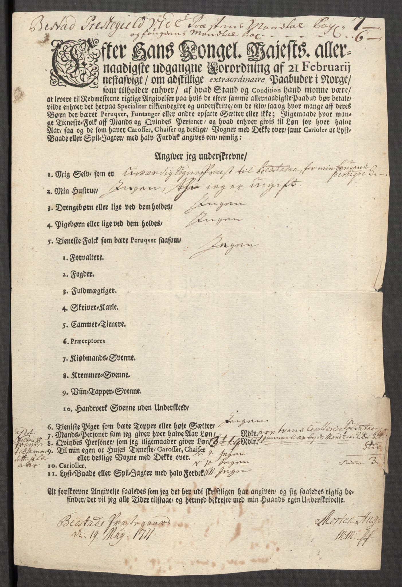 Rentekammeret inntil 1814, Reviderte regnskaper, Fogderegnskap, AV/RA-EA-4092/R63/L4319: Fogderegnskap Inderøy, 1711, p. 278