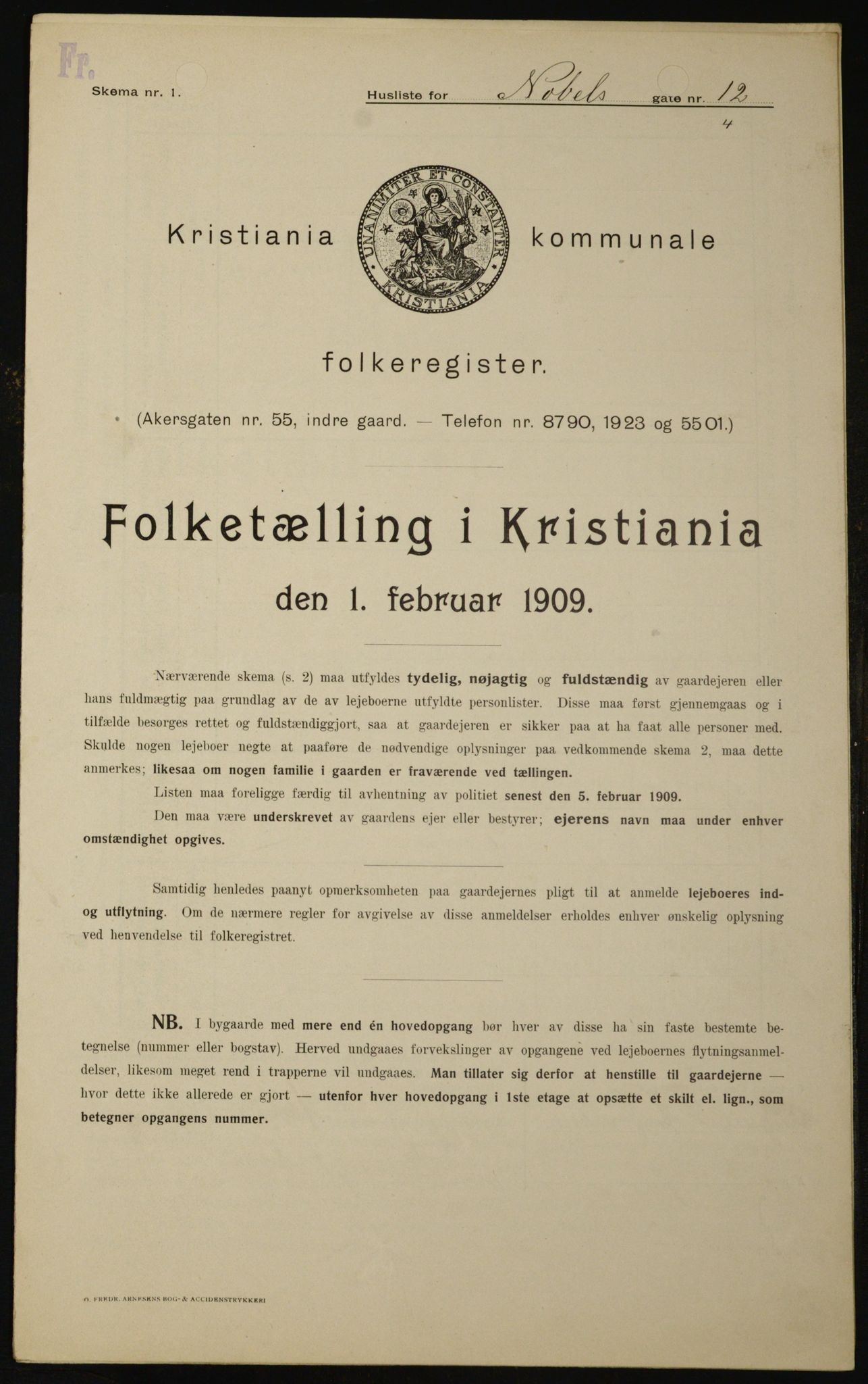 OBA, Municipal Census 1909 for Kristiania, 1909, p. 64468