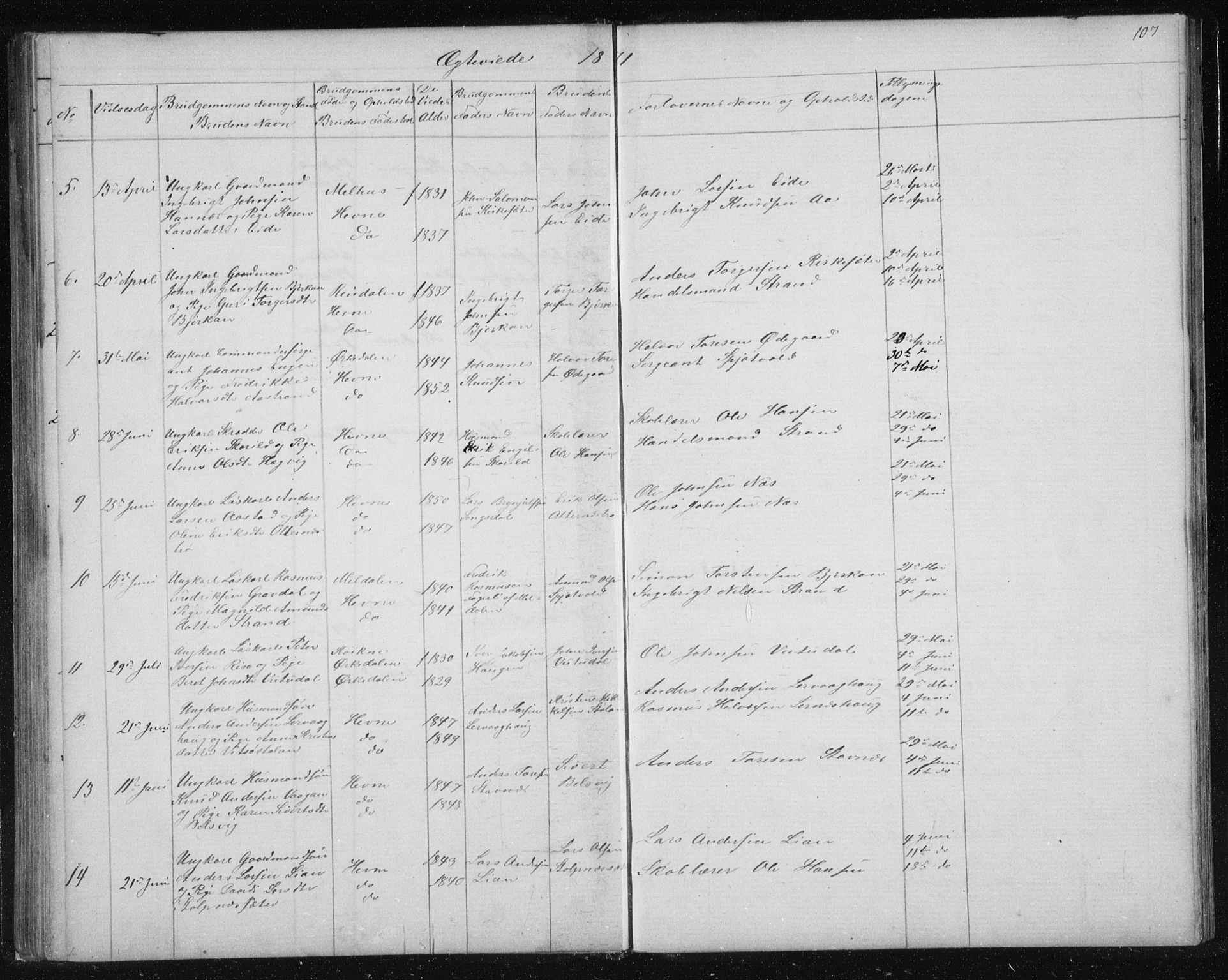 Ministerialprotokoller, klokkerbøker og fødselsregistre - Sør-Trøndelag, AV/SAT-A-1456/630/L0503: Parish register (copy) no. 630C01, 1869-1878, p. 107