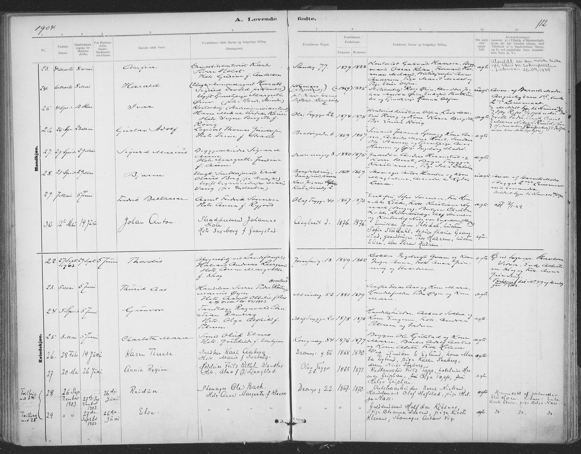 Ministerialprotokoller, klokkerbøker og fødselsregistre - Sør-Trøndelag, AV/SAT-A-1456/602/L0122: Parish register (official) no. 602A20, 1892-1908, p. 112