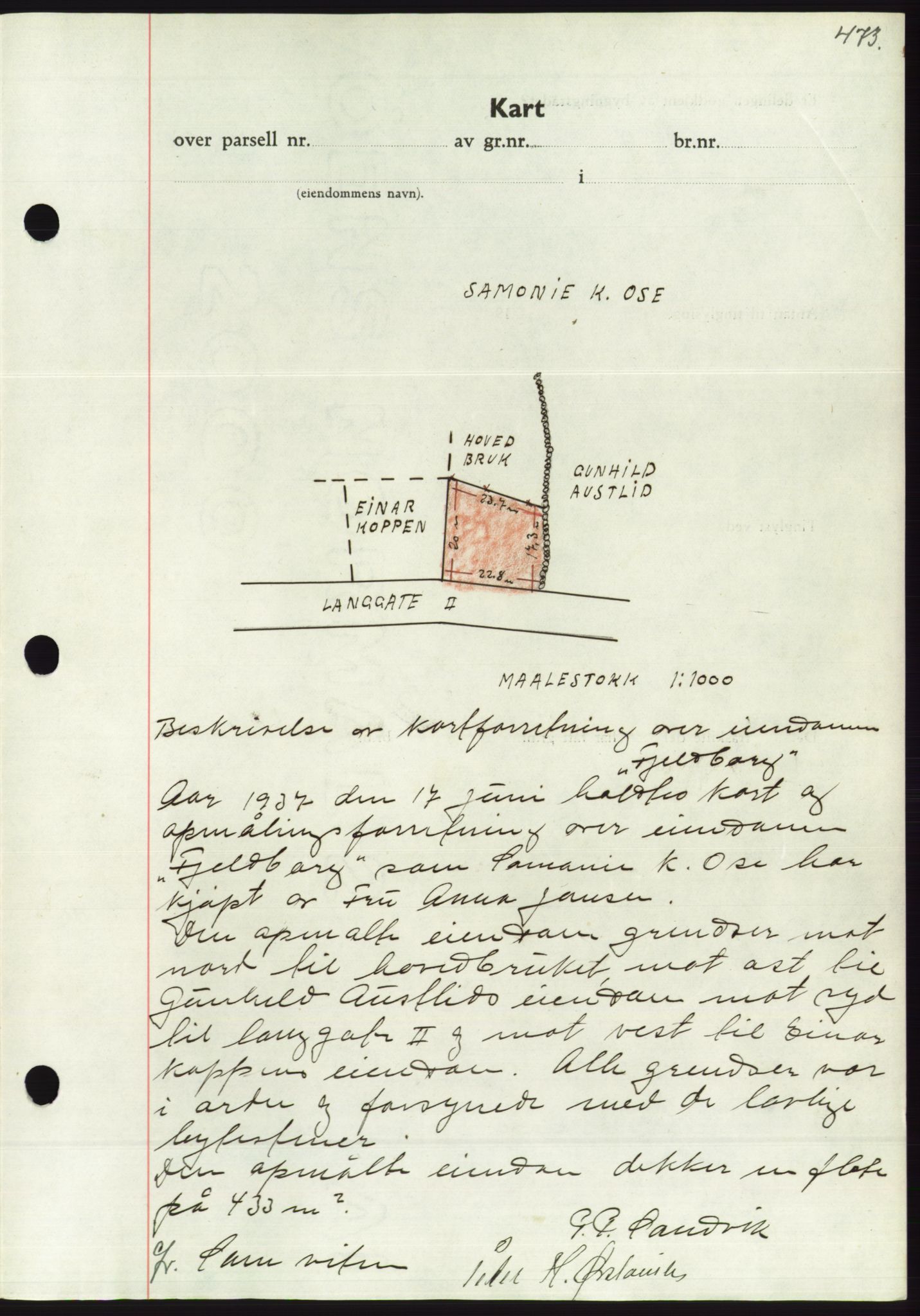 Søre Sunnmøre sorenskriveri, AV/SAT-A-4122/1/2/2C/L0063: Mortgage book no. 57, 1937-1937, Diary no: : 1172/1937