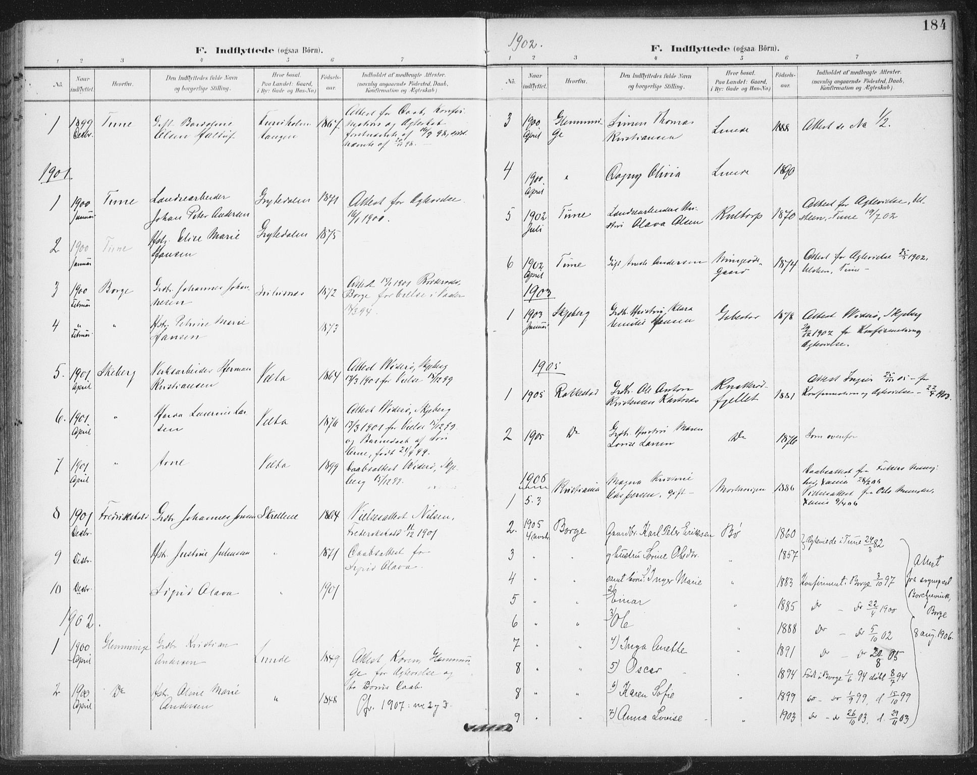 Varteig prestekontor Kirkebøker, SAO/A-10447a/F/Fa/L0003: Parish register (official) no. 3, 1899-1919, p. 184