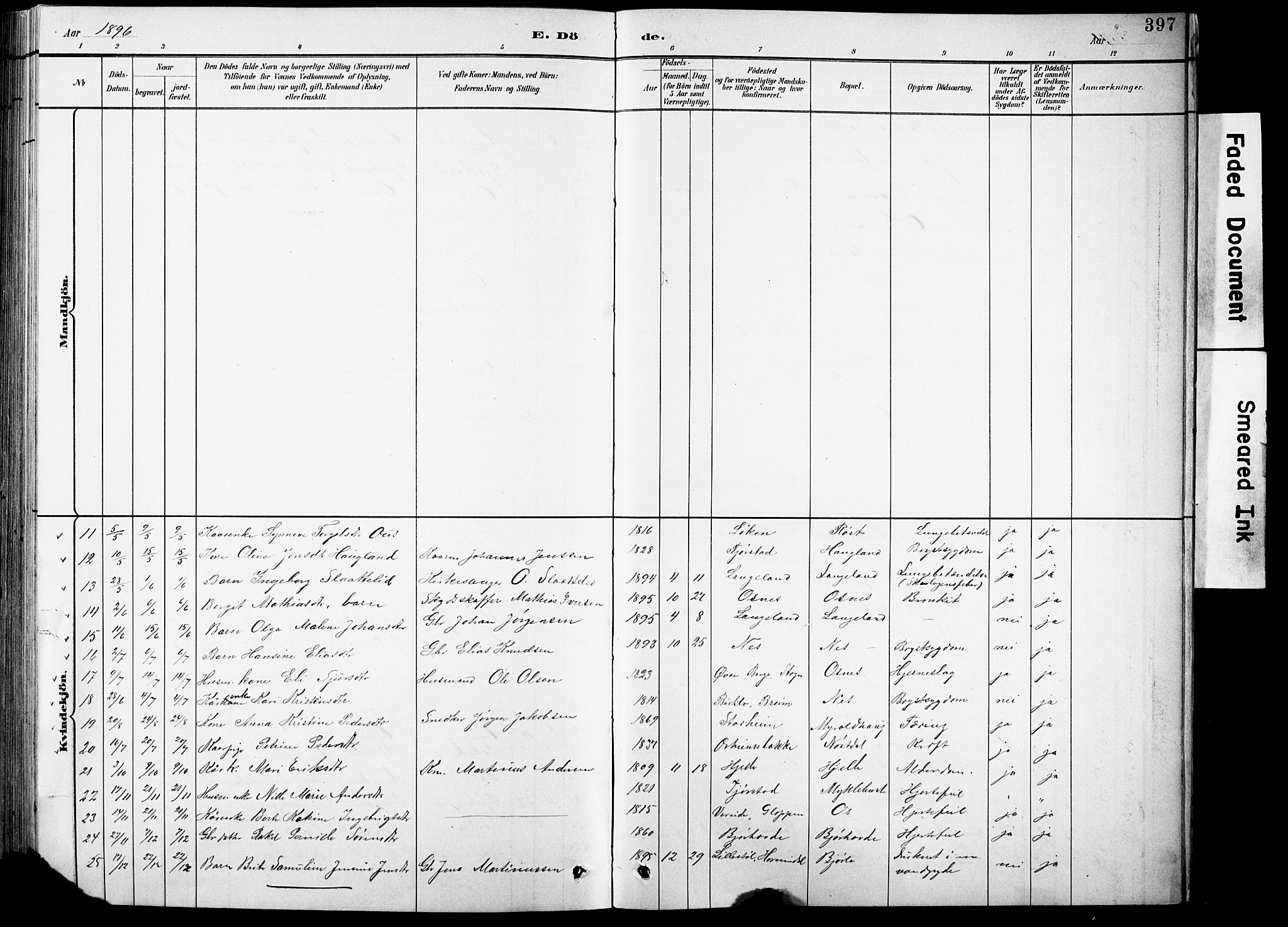 Eid sokneprestembete, AV/SAB-A-82301/H/Hab/Habb/L0002: Parish register (copy) no. B 2, 1882-1907, p. 397