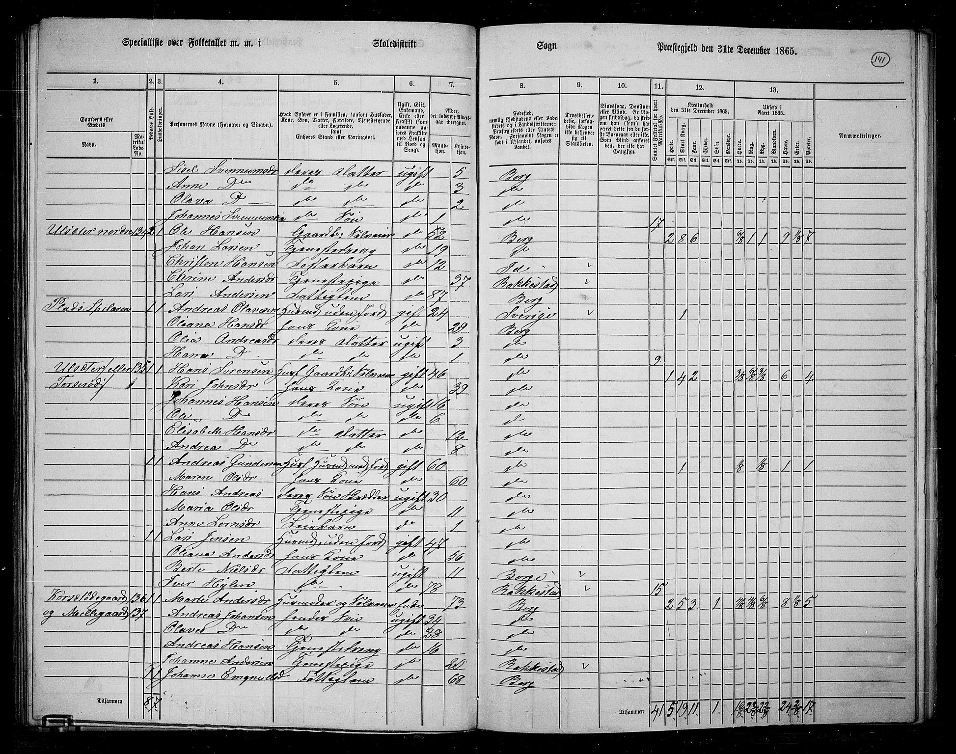 RA, 1865 census for Berg, 1865, p. 124