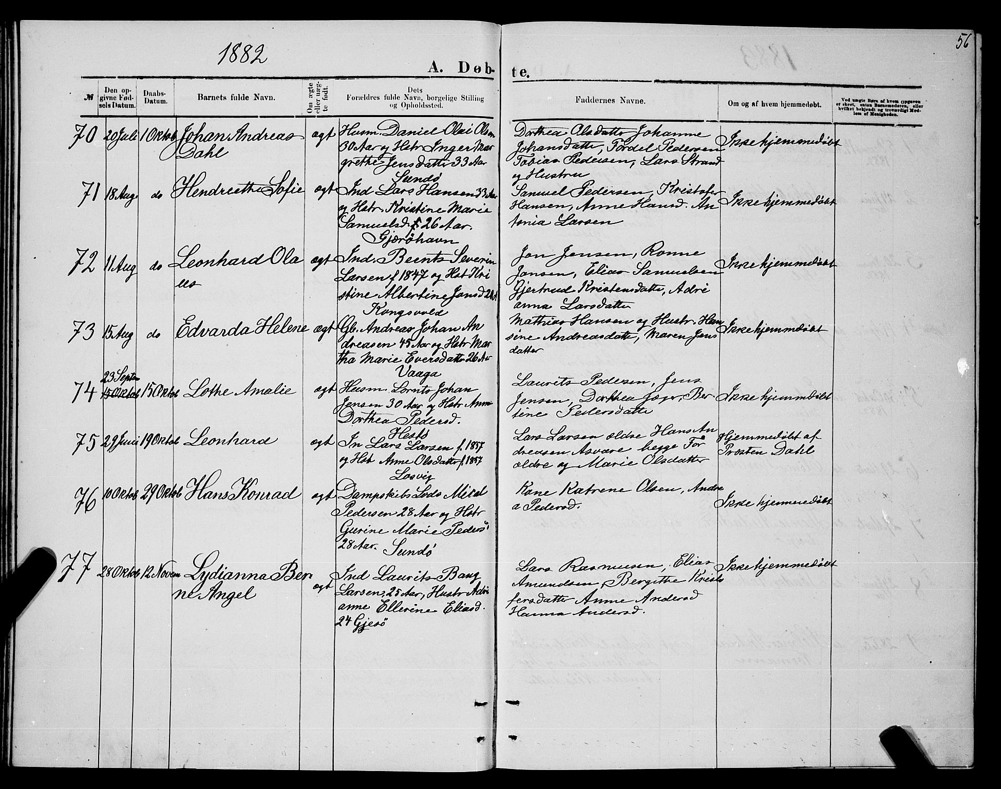 Ministerialprotokoller, klokkerbøker og fødselsregistre - Nordland, AV/SAT-A-1459/841/L0620: Parish register (copy) no. 841C04, 1877-1896, p. 56