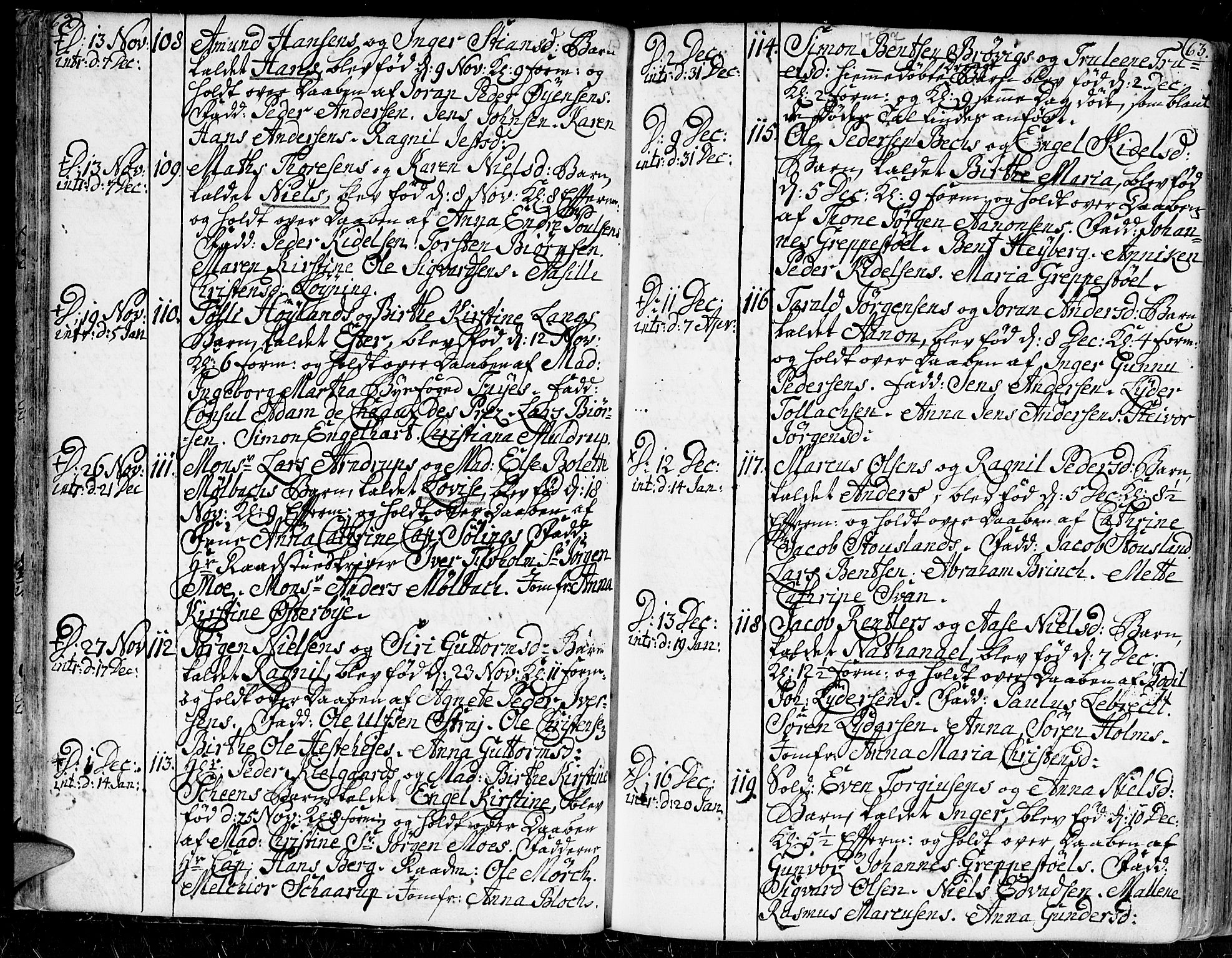 Kristiansand domprosti, SAK/1112-0006/F/Fa/L0002: Parish register (official) no. A 2, 1755-1778, p. 62-63