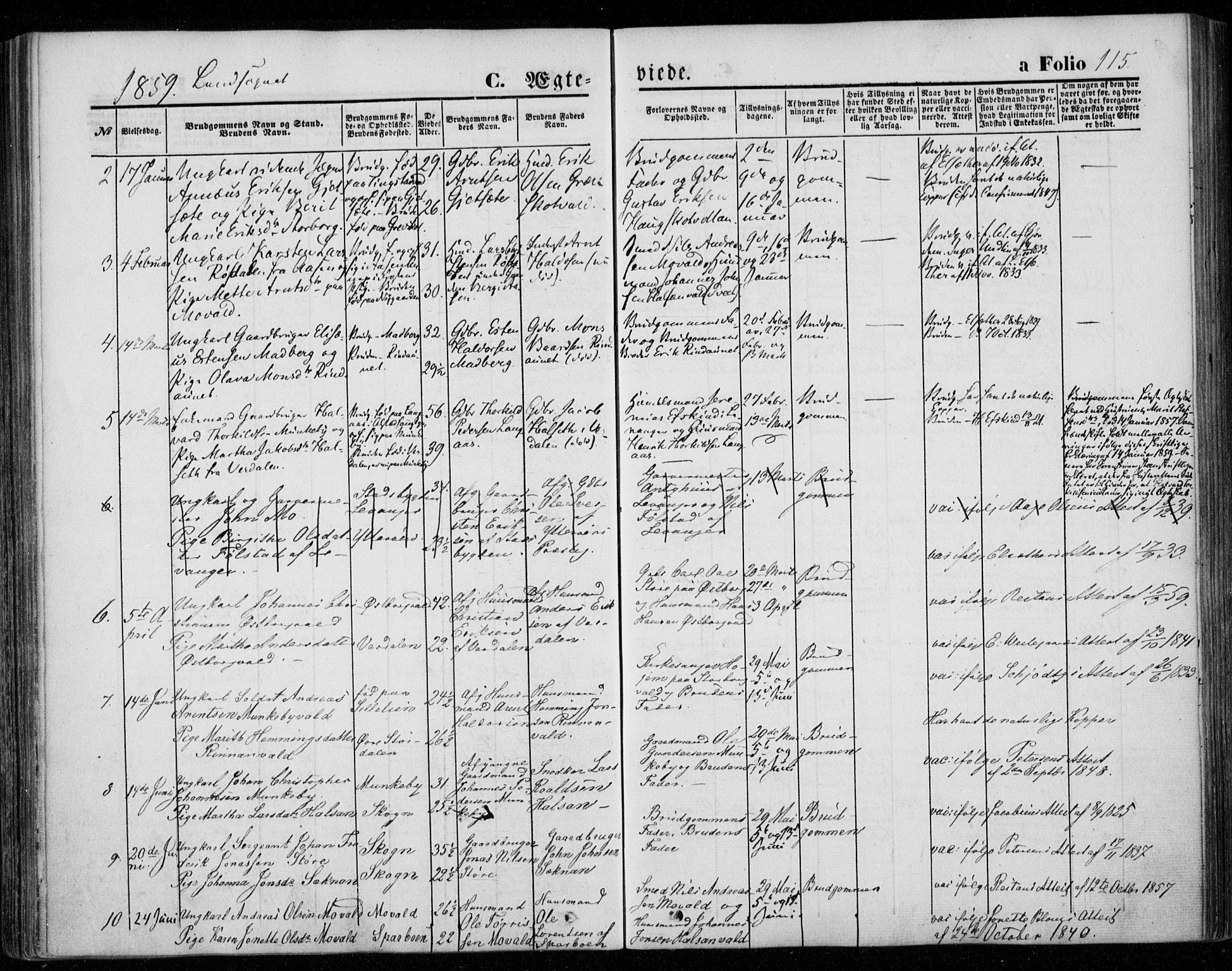 Ministerialprotokoller, klokkerbøker og fødselsregistre - Nord-Trøndelag, AV/SAT-A-1458/720/L0184: Parish register (official) no. 720A02 /2, 1855-1863, p. 115