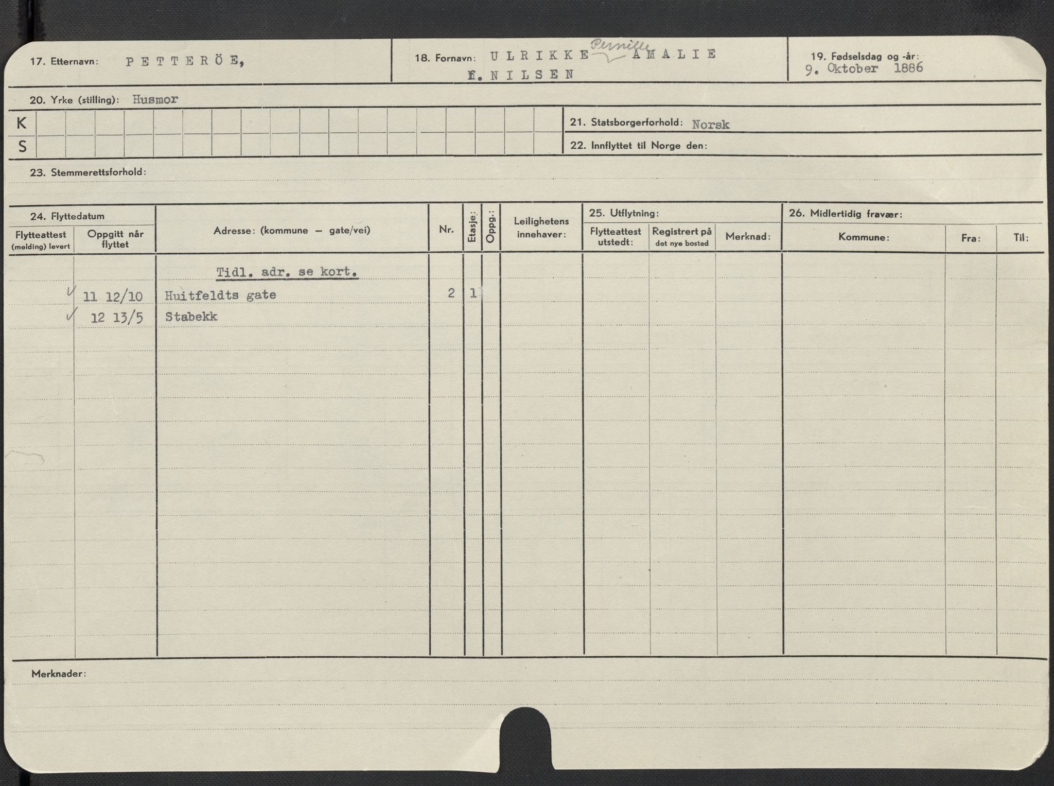 Oslo folkeregister, Registerkort, AV/SAO-A-11715/F/Fa/Fac/L0022: Kvinner, 1906-1914, p. 1077a