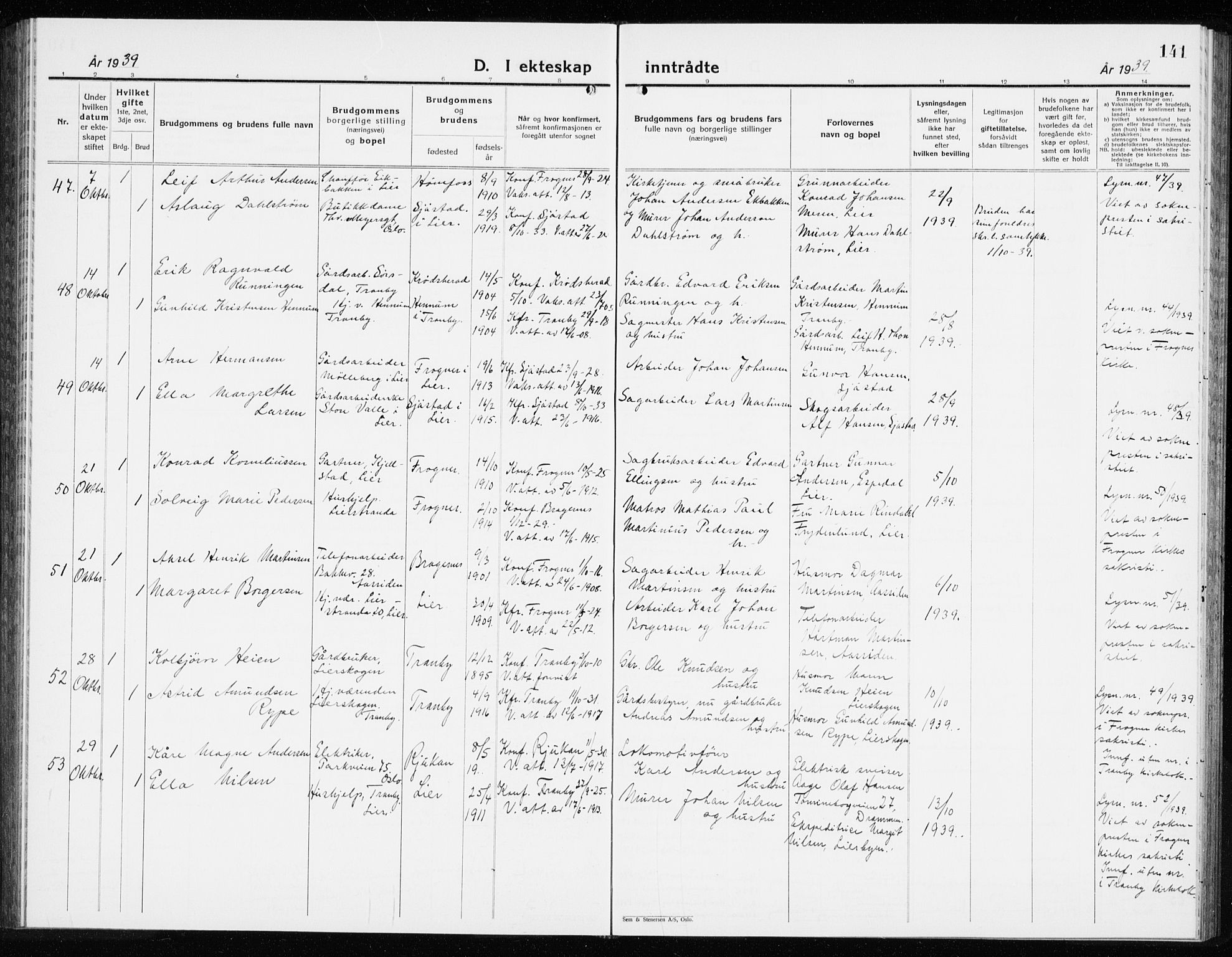 Lier kirkebøker, AV/SAKO-A-230/G/Gb/L0005: Parish register (copy) no. II 5, 1932-1942, p. 141