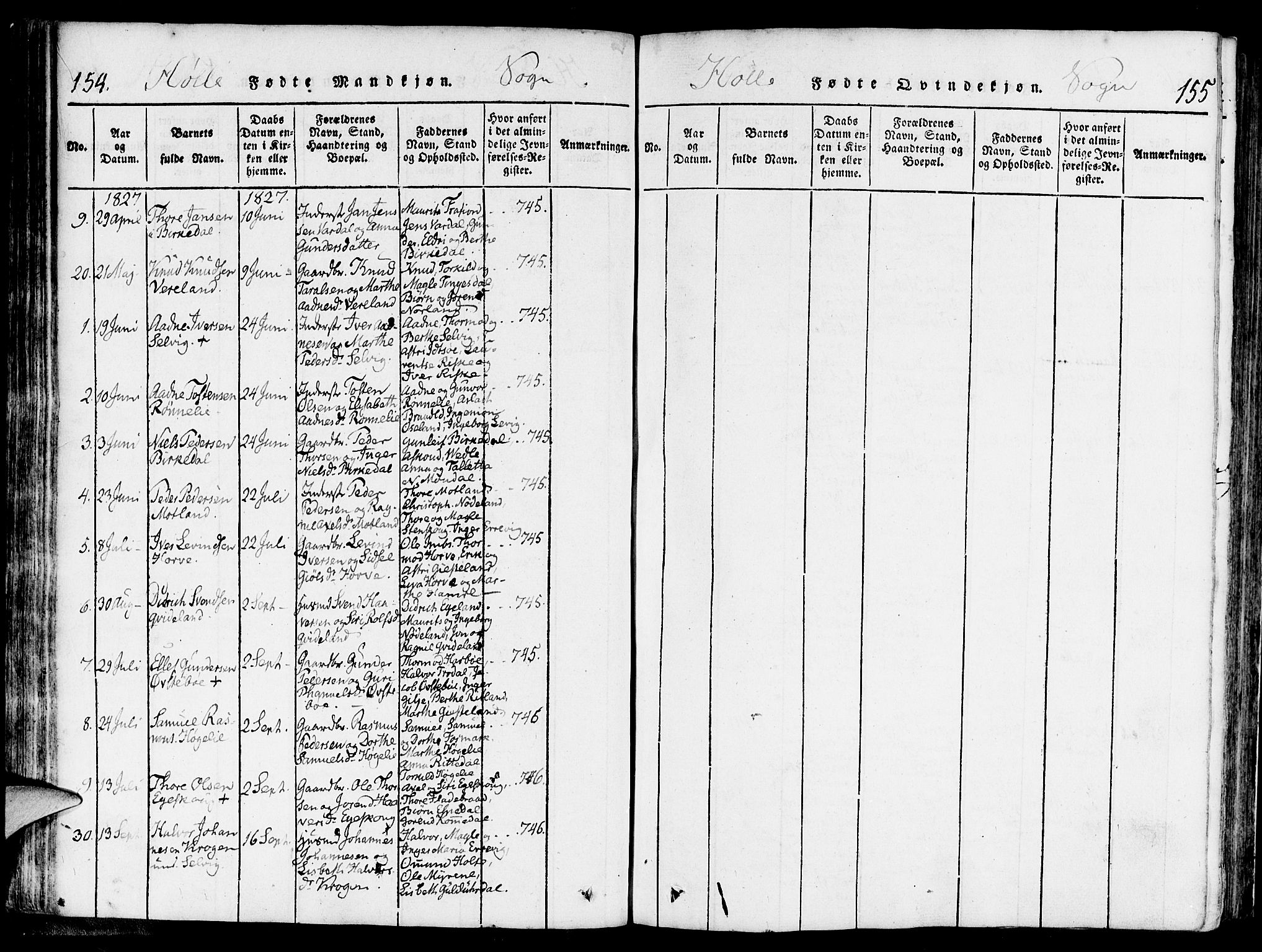 Strand sokneprestkontor, SAST/A-101828/H/Ha/Haa/L0004: Parish register (official) no. A 4 /2, 1816-1833, p. 154-155