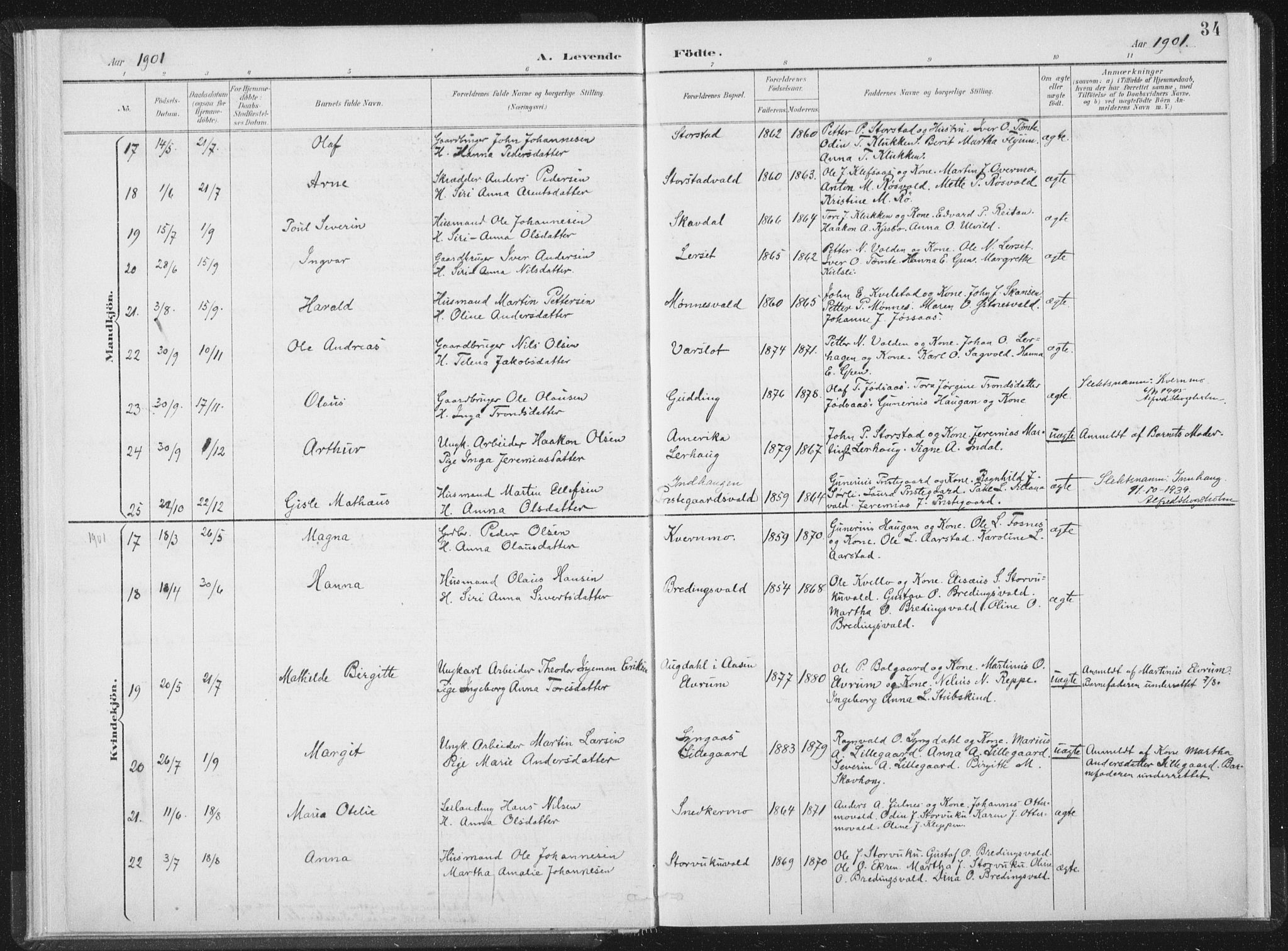 Ministerialprotokoller, klokkerbøker og fødselsregistre - Nord-Trøndelag, AV/SAT-A-1458/724/L0263: Parish register (official) no. 724A01, 1891-1907, p. 34