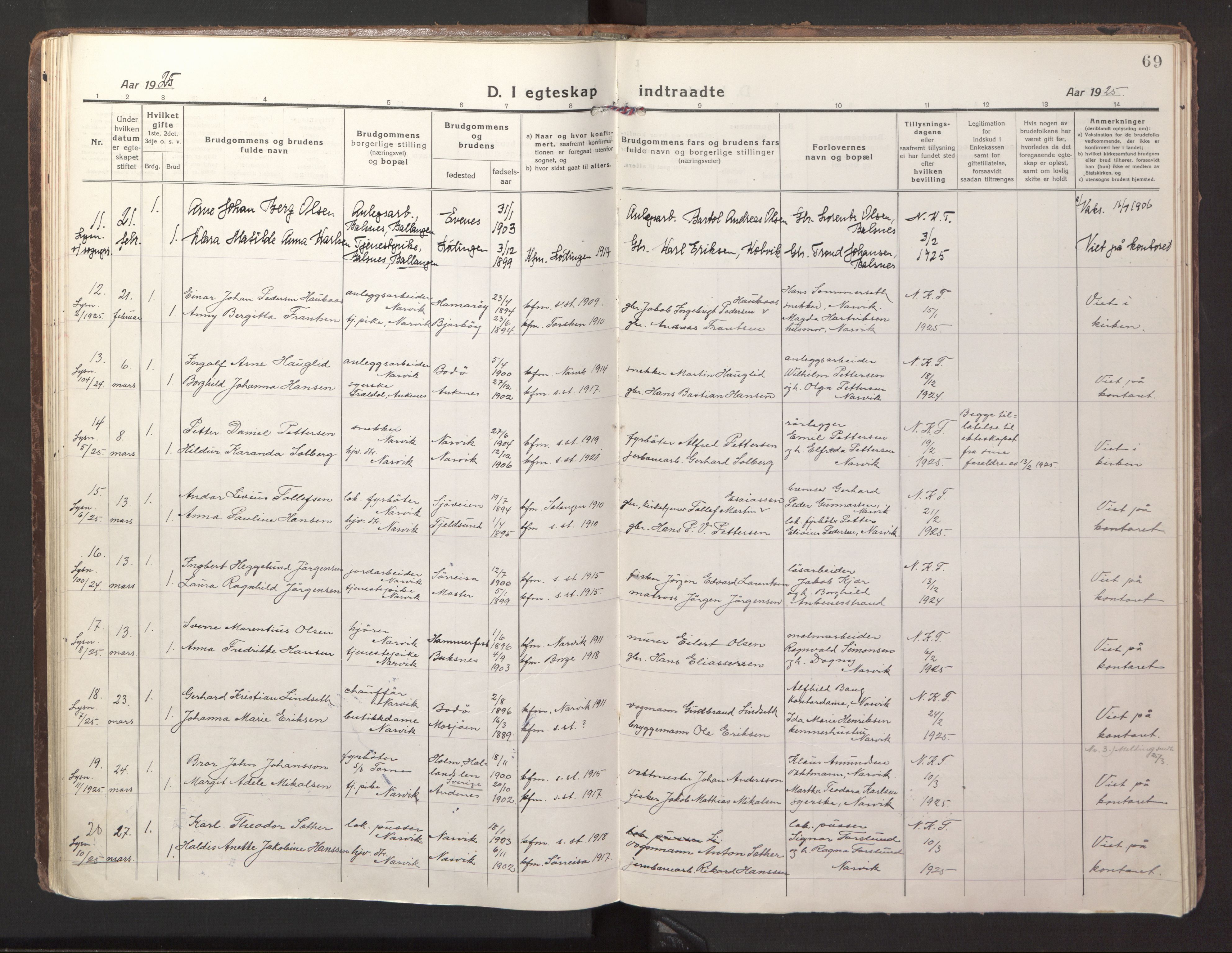 Ministerialprotokoller, klokkerbøker og fødselsregistre - Nordland, AV/SAT-A-1459/871/L1002: Parish register (official) no. 871A18, 1917-1926, p. 69