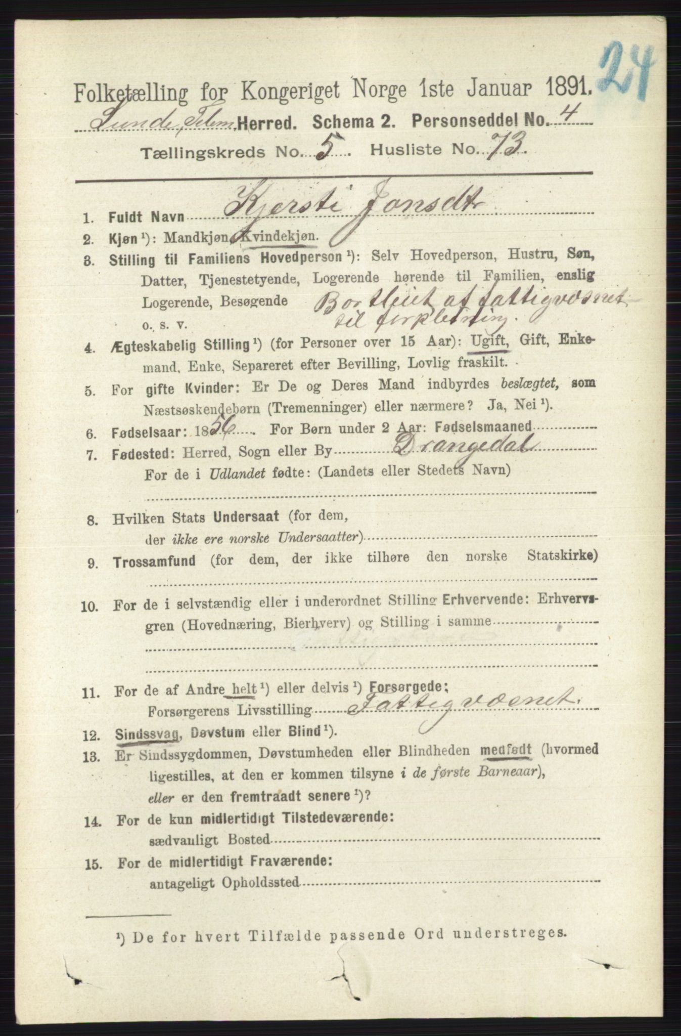 RA, 1891 census for 0820 Lunde, 1891, p. 2000