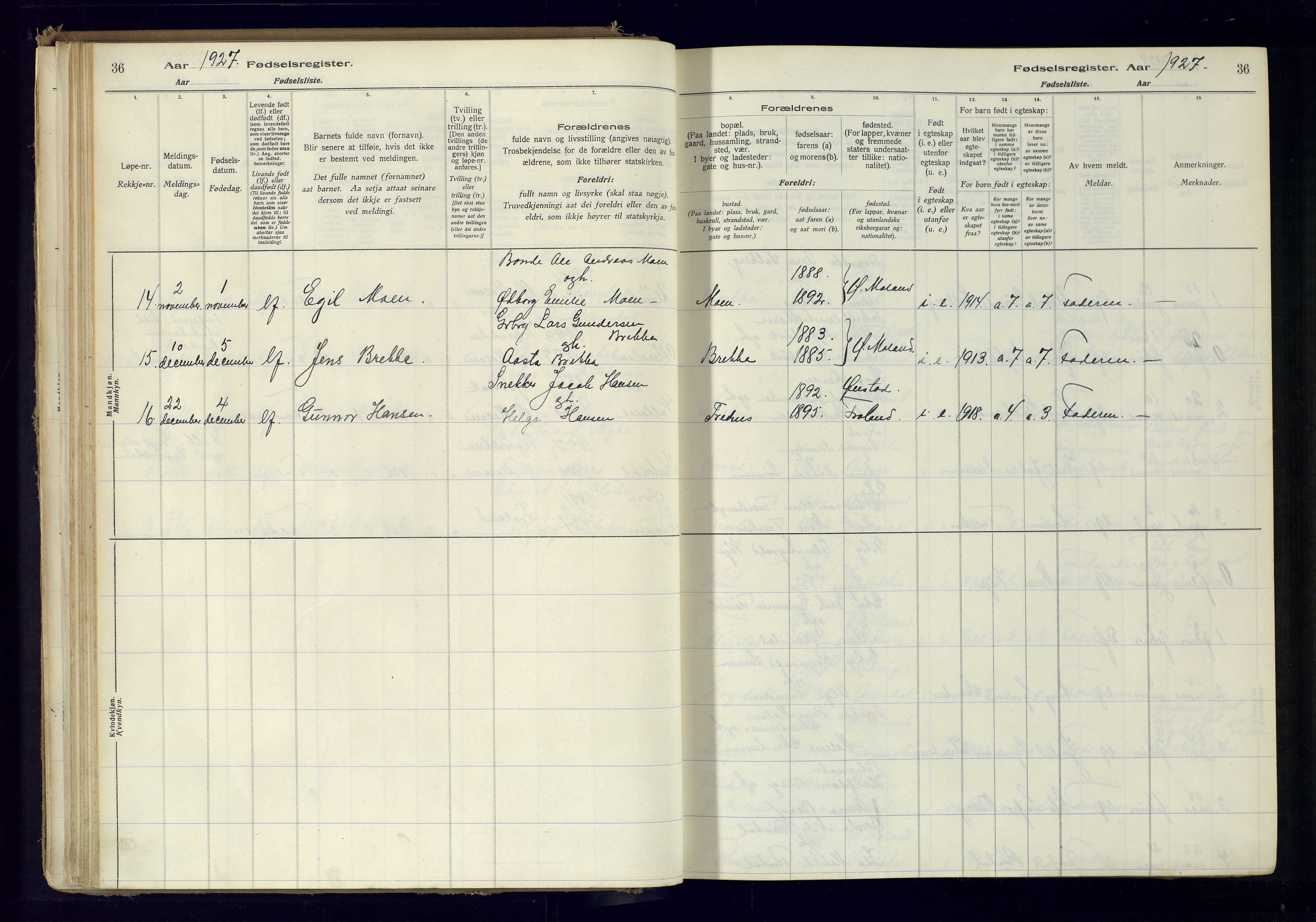 Austre Moland sokneprestkontor, AV/SAK-1111-0001/J/Ja/L0001: Birth register no. A-VI-25, 1916-1975, p. 36