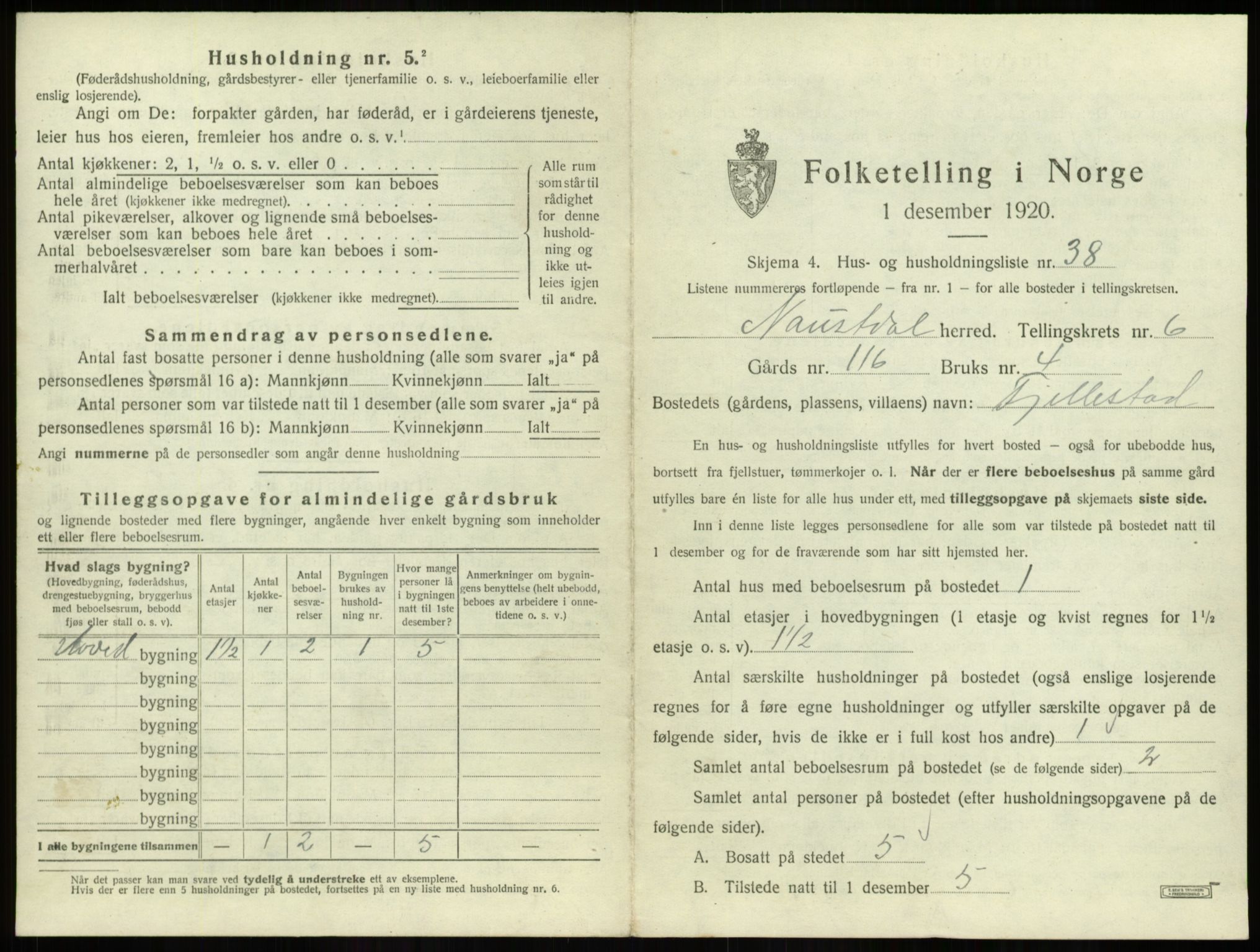 SAB, 1920 census for Naustdal, 1920, p. 586