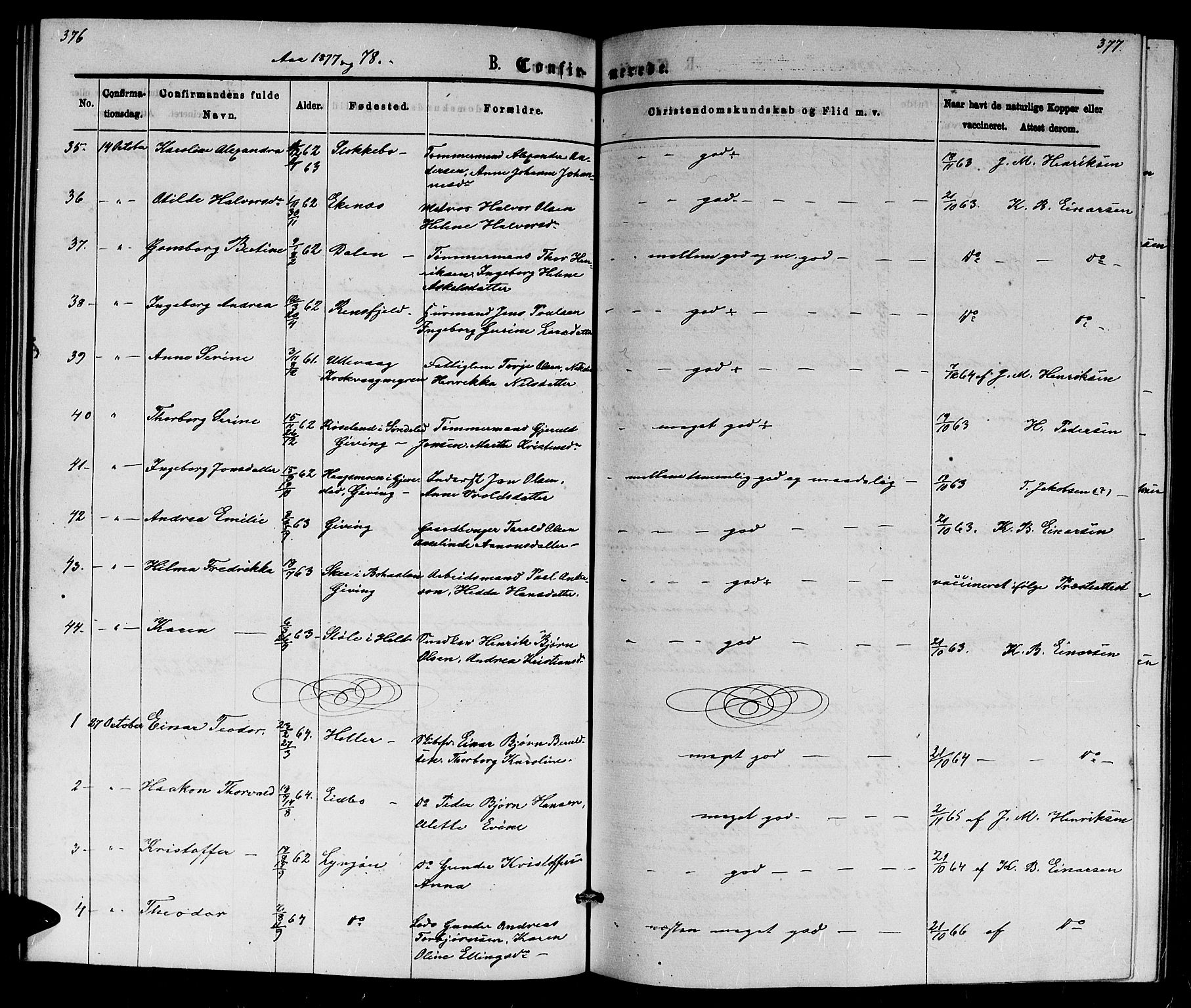 Dypvåg sokneprestkontor, SAK/1111-0007/F/Fb/Fba/L0012: Parish register (copy) no. B 12, 1872-1886, p. 376-377