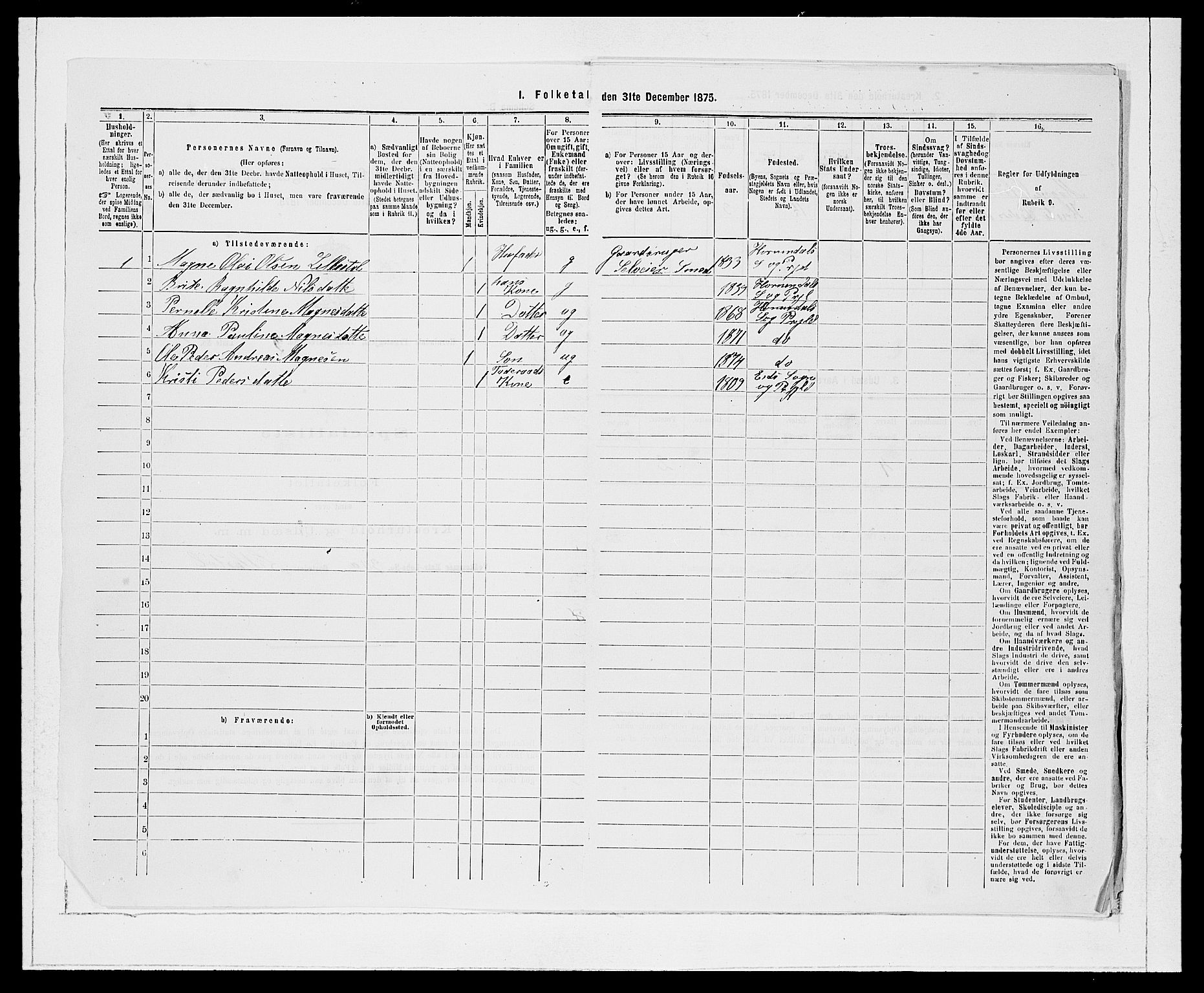 SAB, 1875 Census for 1444P Hornindal, 1875, p. 280