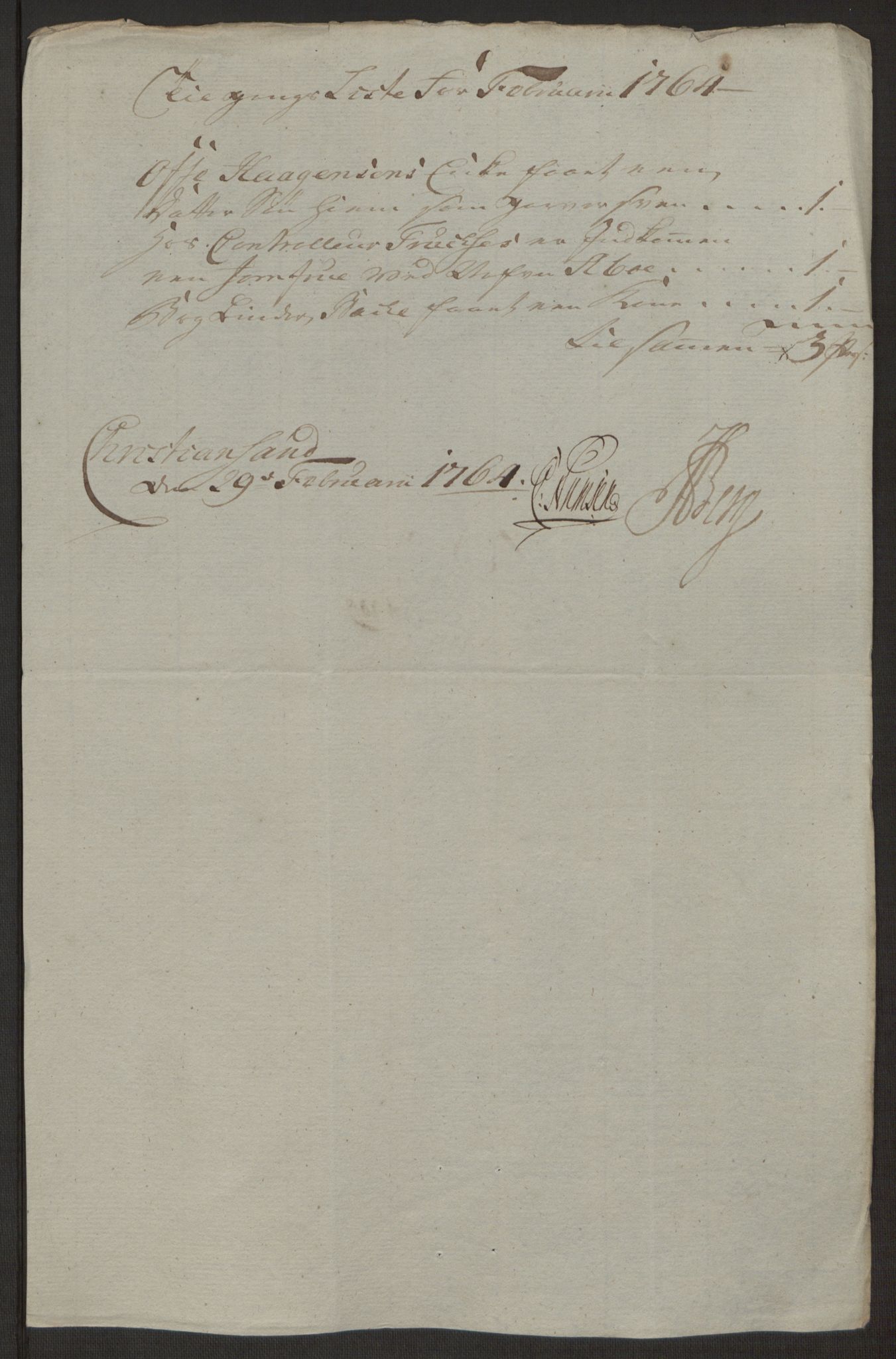 Rentekammeret inntil 1814, Reviderte regnskaper, Byregnskaper, AV/RA-EA-4066/R/Rm/L0265/0001: [M6] Kontribusjonsregnskap / Ekstraskatt, 1762-1764, p. 200