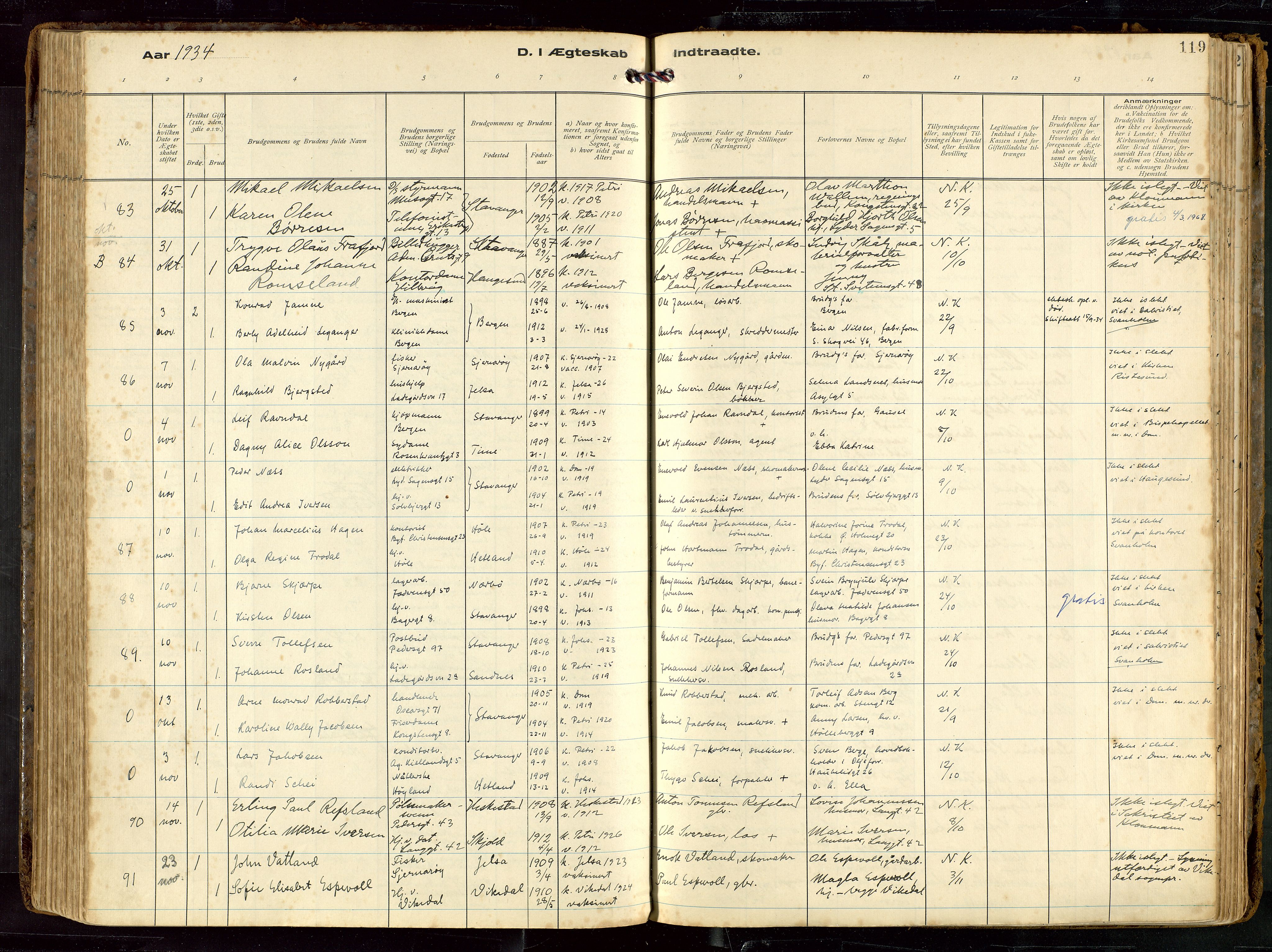 St. Petri sokneprestkontor, AV/SAST-A-101813/002/D/L0002: Parish register (official) no. A 27, 1921-1942, p. 119