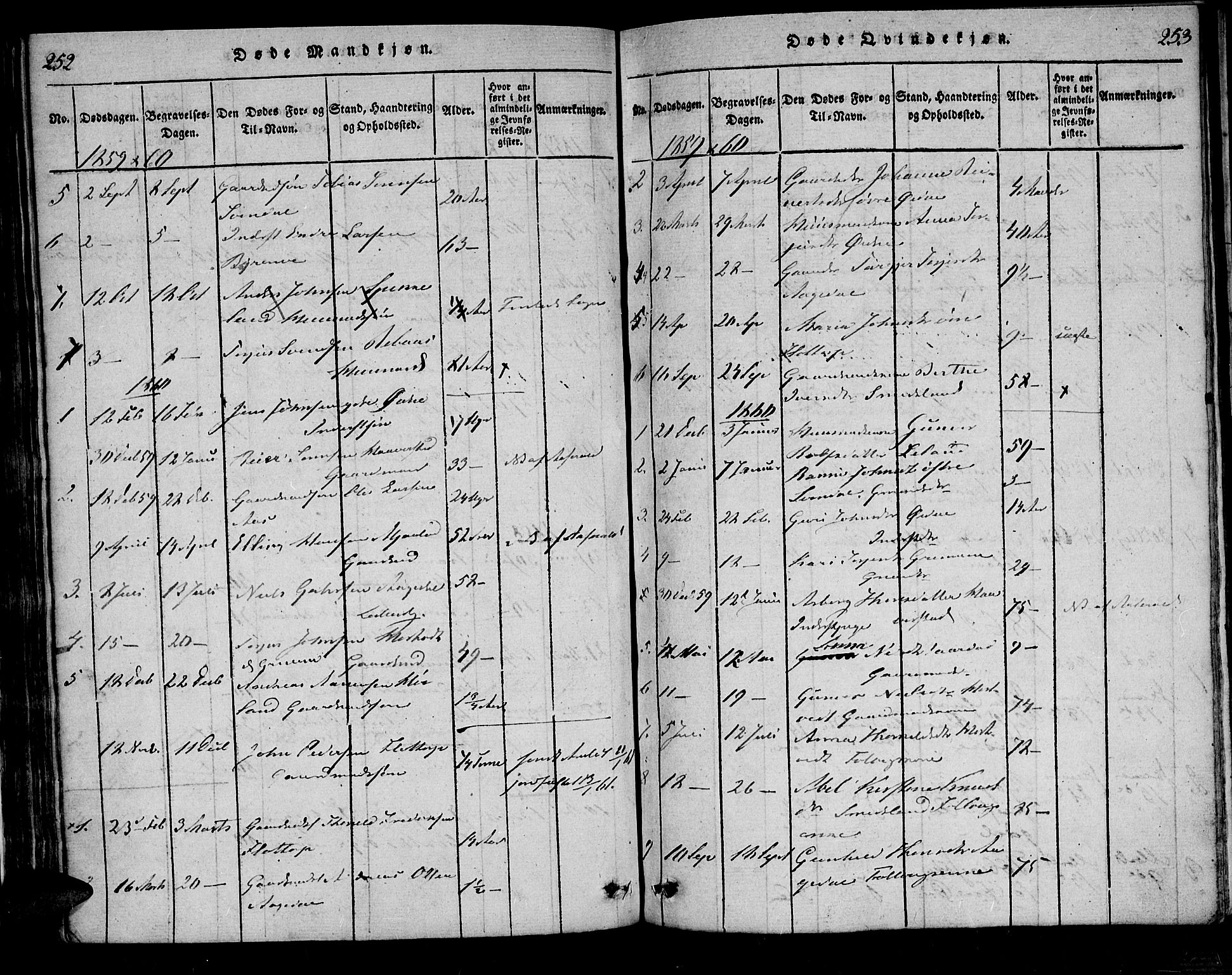 Bjelland sokneprestkontor, SAK/1111-0005/F/Fa/Fac/L0001: Parish register (official) no. A 1, 1815-1866, p. 252-253