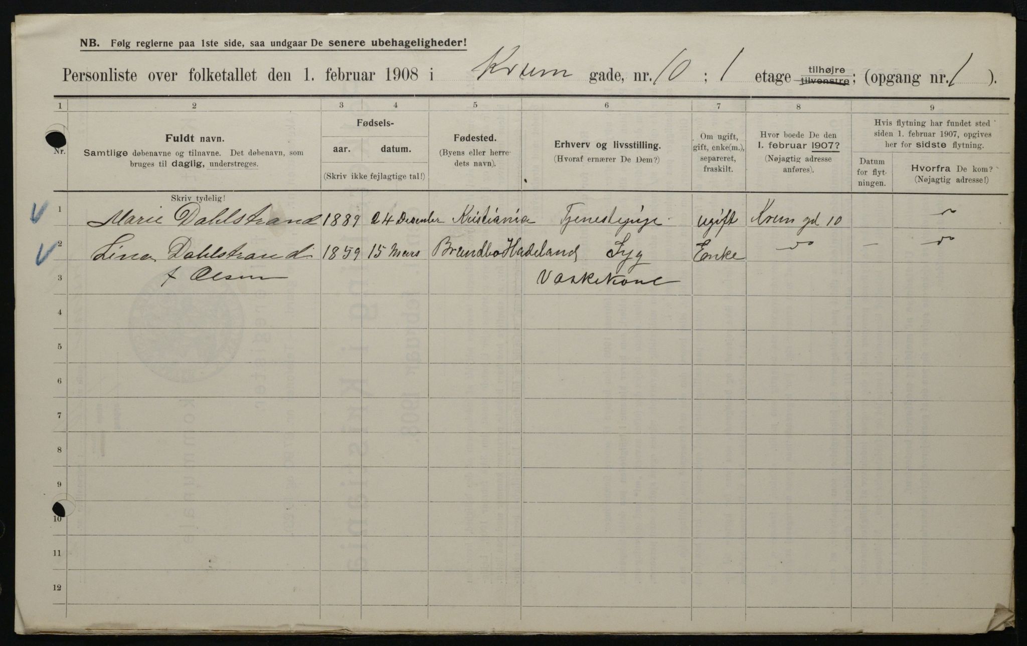 OBA, Municipal Census 1908 for Kristiania, 1908, p. 49265