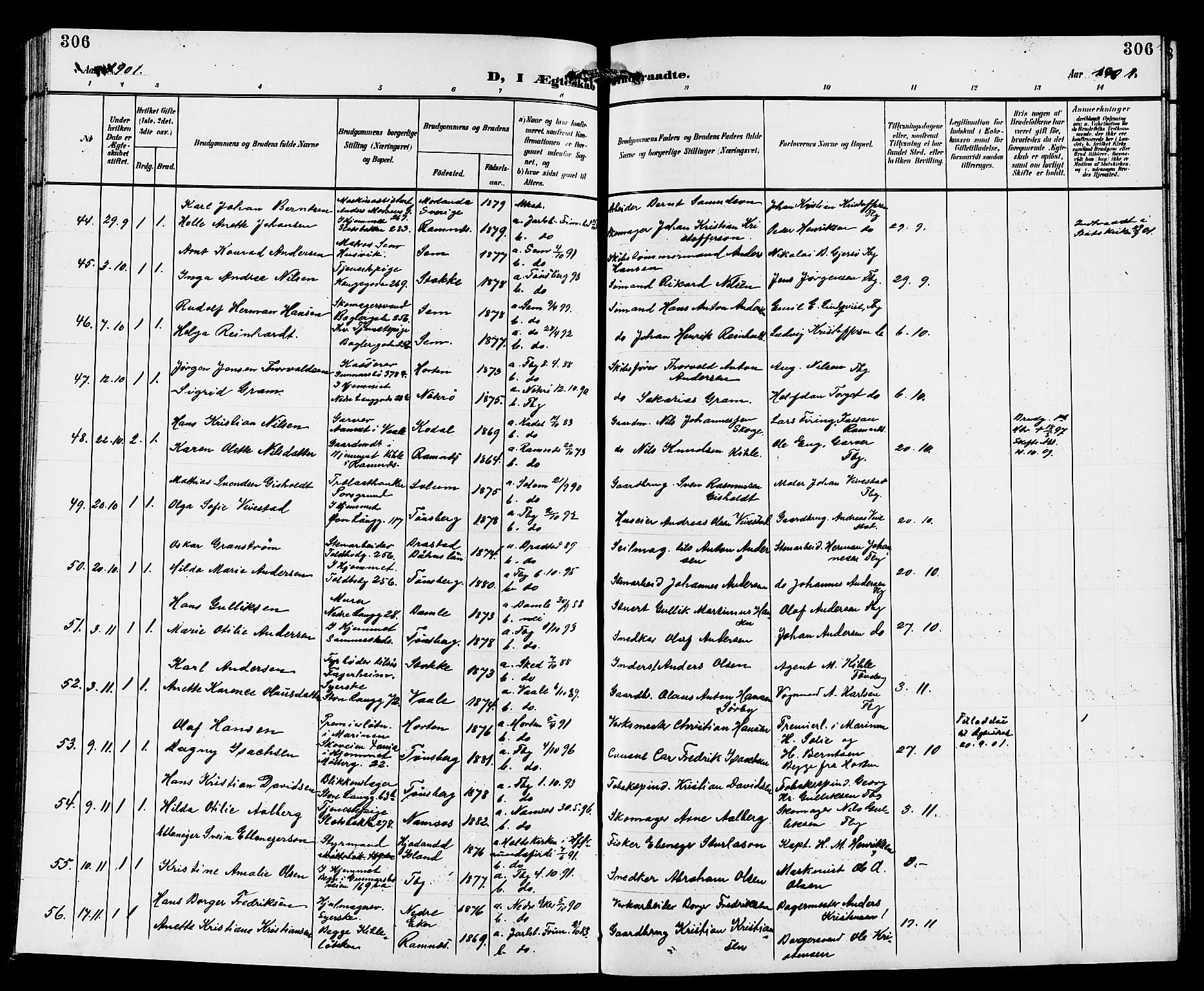 Tønsberg kirkebøker, AV/SAKO-A-330/G/Ga/L0007: Parish register (copy) no. 7, 1896-1904, p. 306