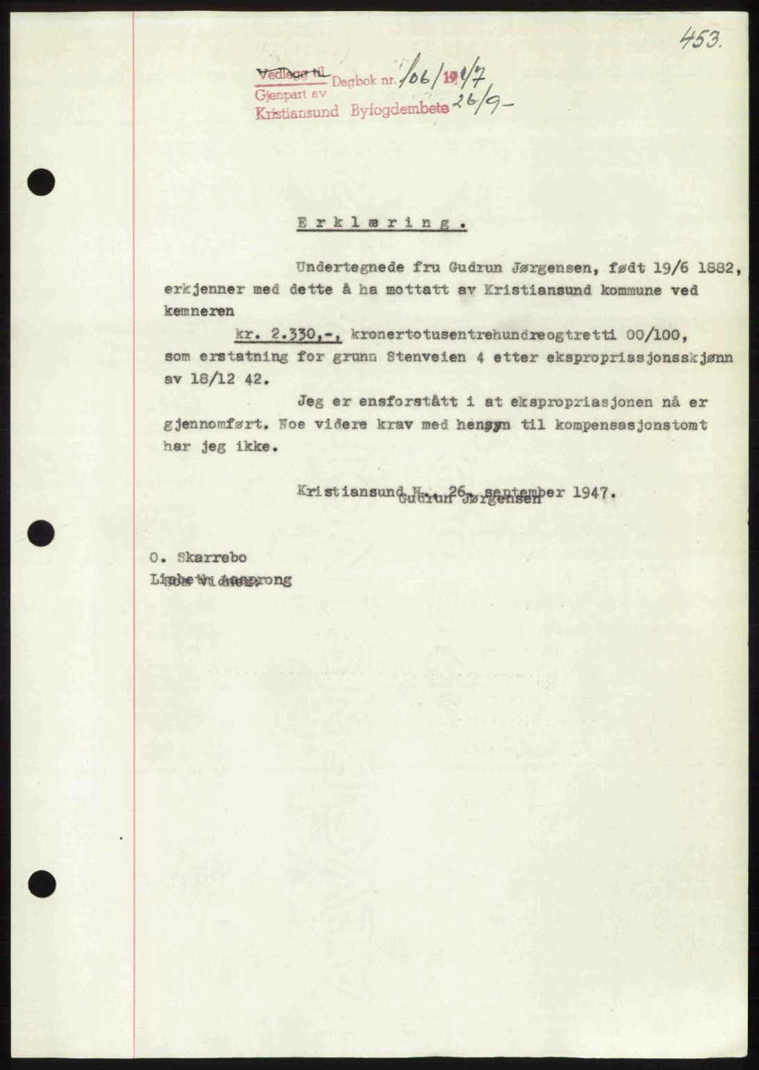 Kristiansund byfogd, AV/SAT-A-4587/A/27: Mortgage book no. 39b, 1946-1947, Diary no: : 1061/1947