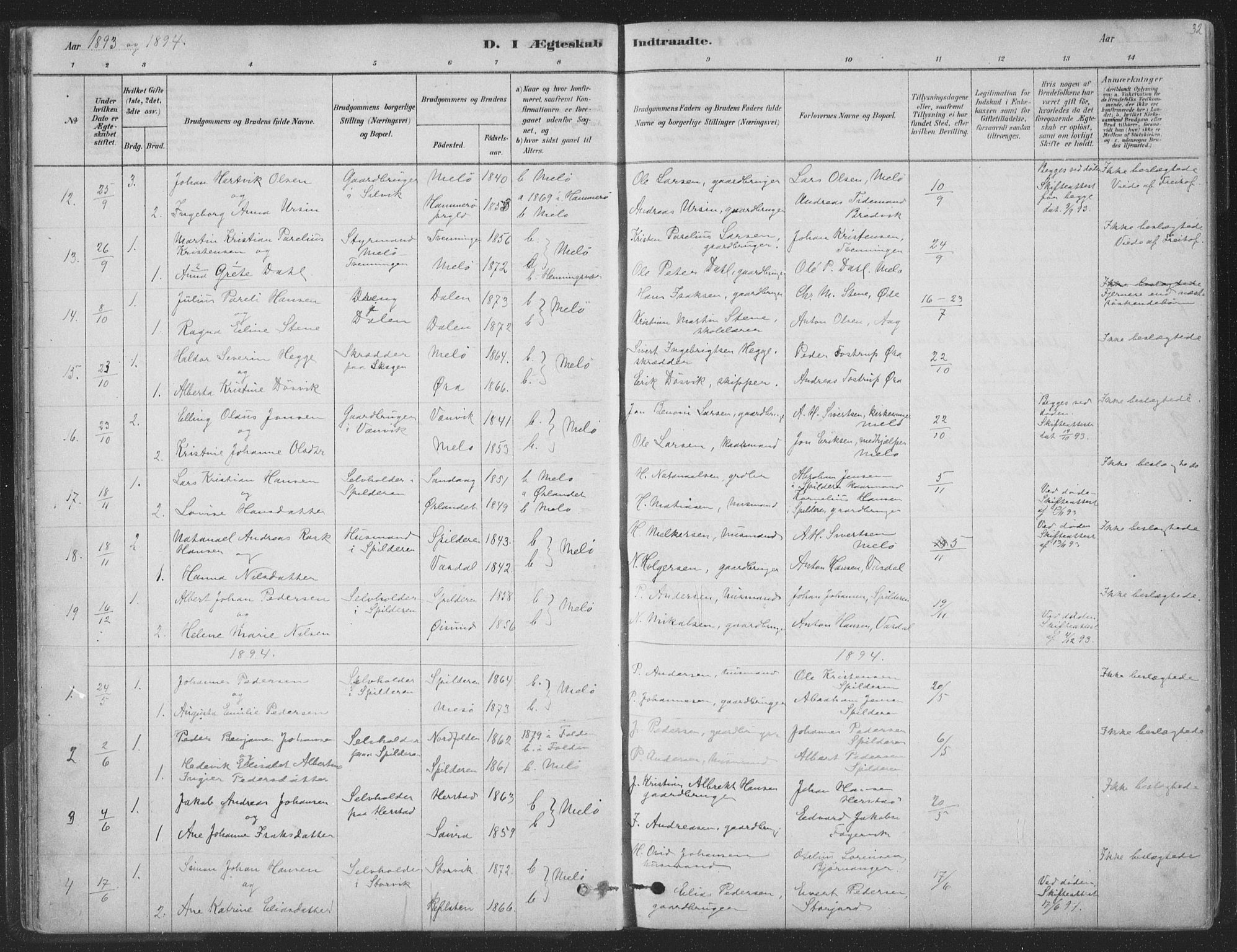 Ministerialprotokoller, klokkerbøker og fødselsregistre - Nordland, SAT/A-1459/843/L0627: Parish register (official) no. 843A02, 1878-1908, p. 32