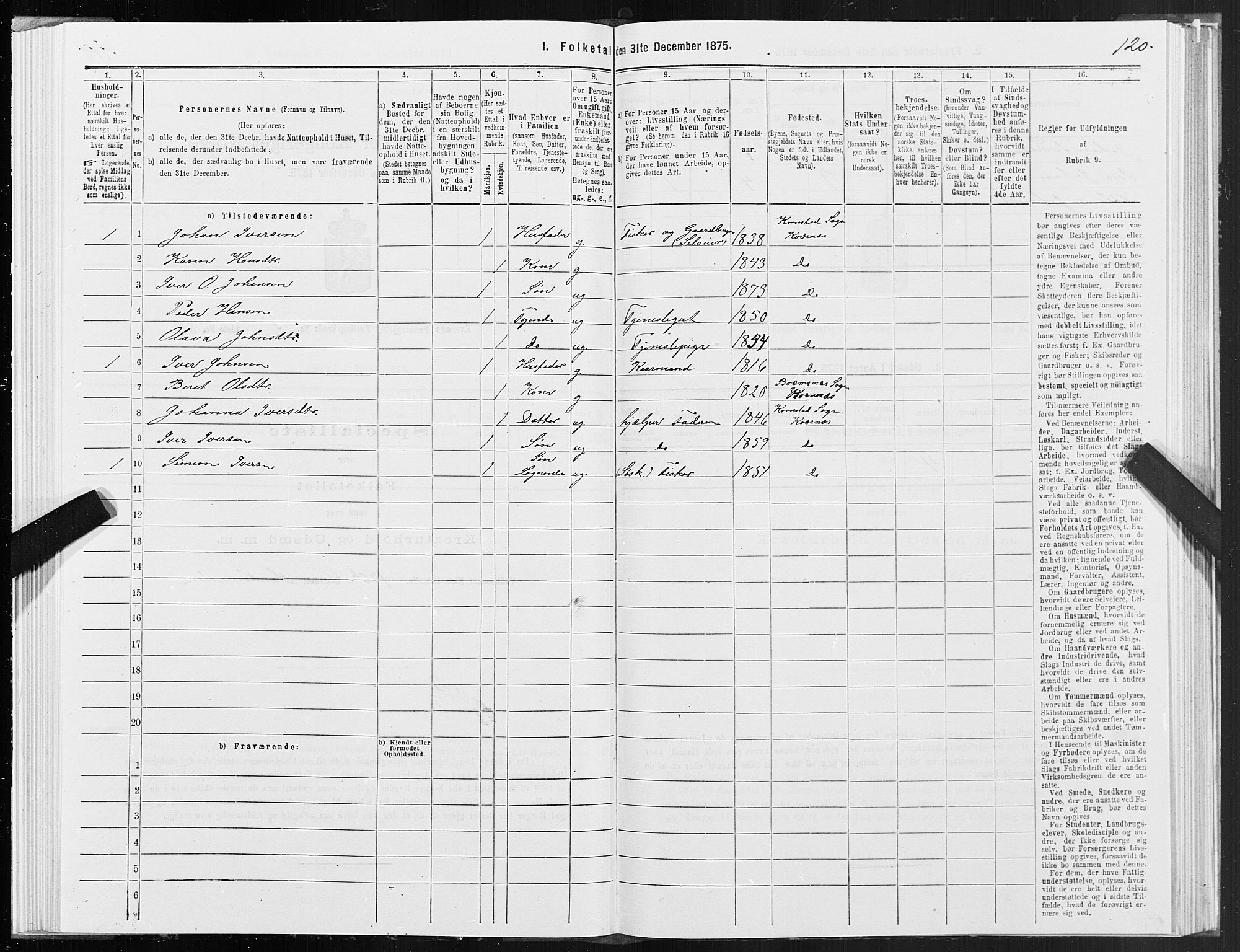 SAT, 1875 census for 1553P Kvernes, 1875, p. 3120