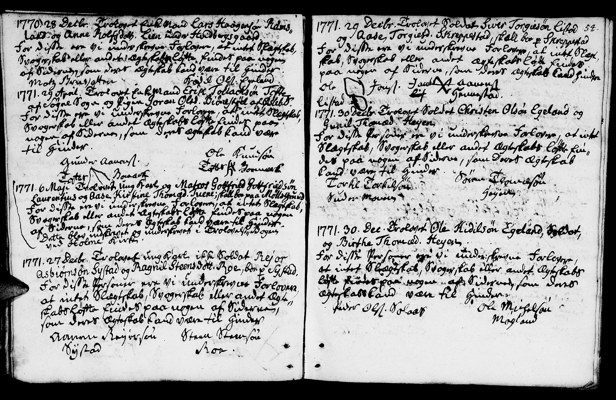 Mandal sokneprestkontor, SAK/1111-0030/F/Fa/Fab/L0001: Parish register (official) no. A 1, 1720-1793, p. 54