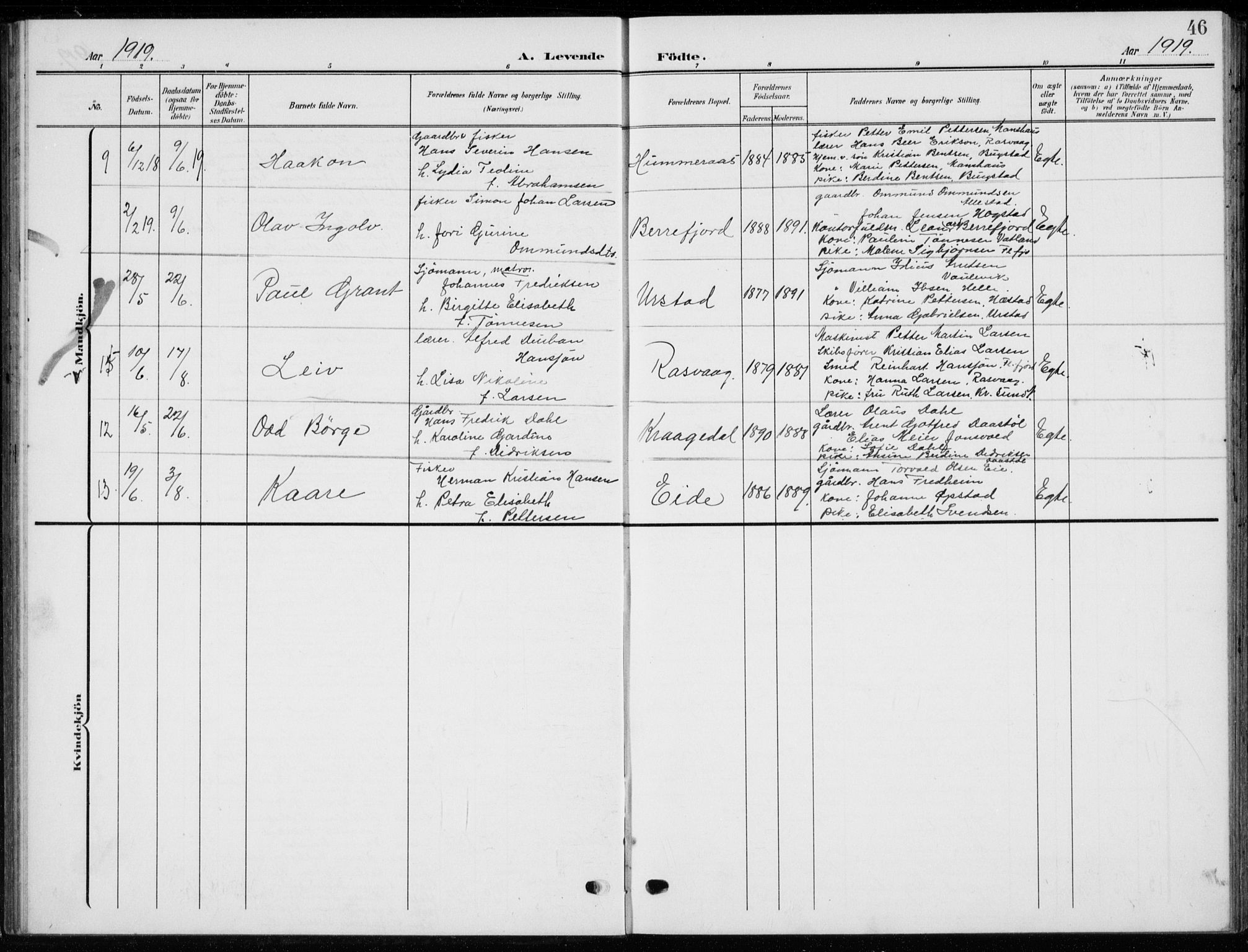 Flekkefjord sokneprestkontor, AV/SAK-1111-0012/F/Fb/Fbb/L0005: Parish register (copy) no. B 5, 1908-1927, p. 46