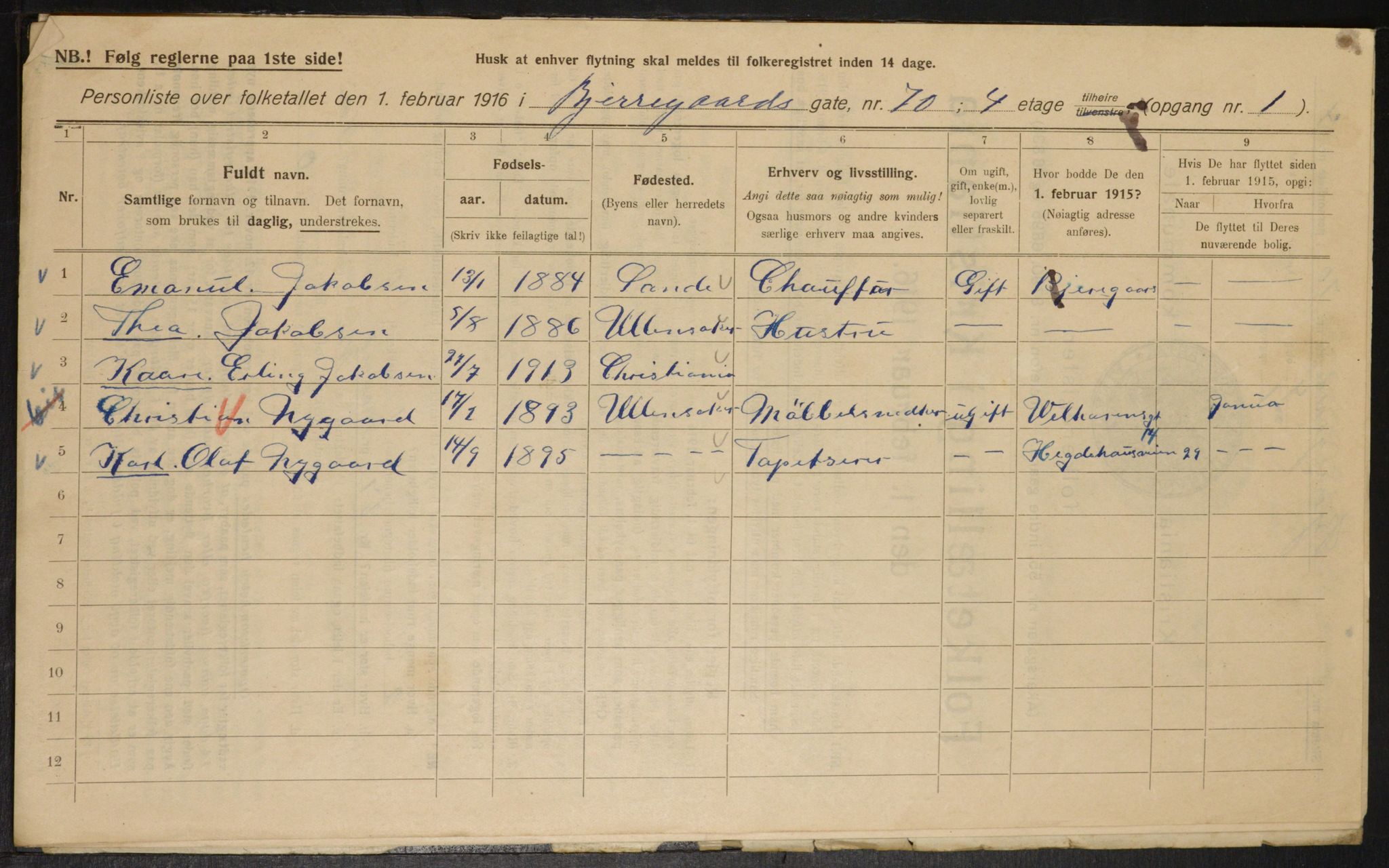 OBA, Municipal Census 1916 for Kristiania, 1916, p. 6486