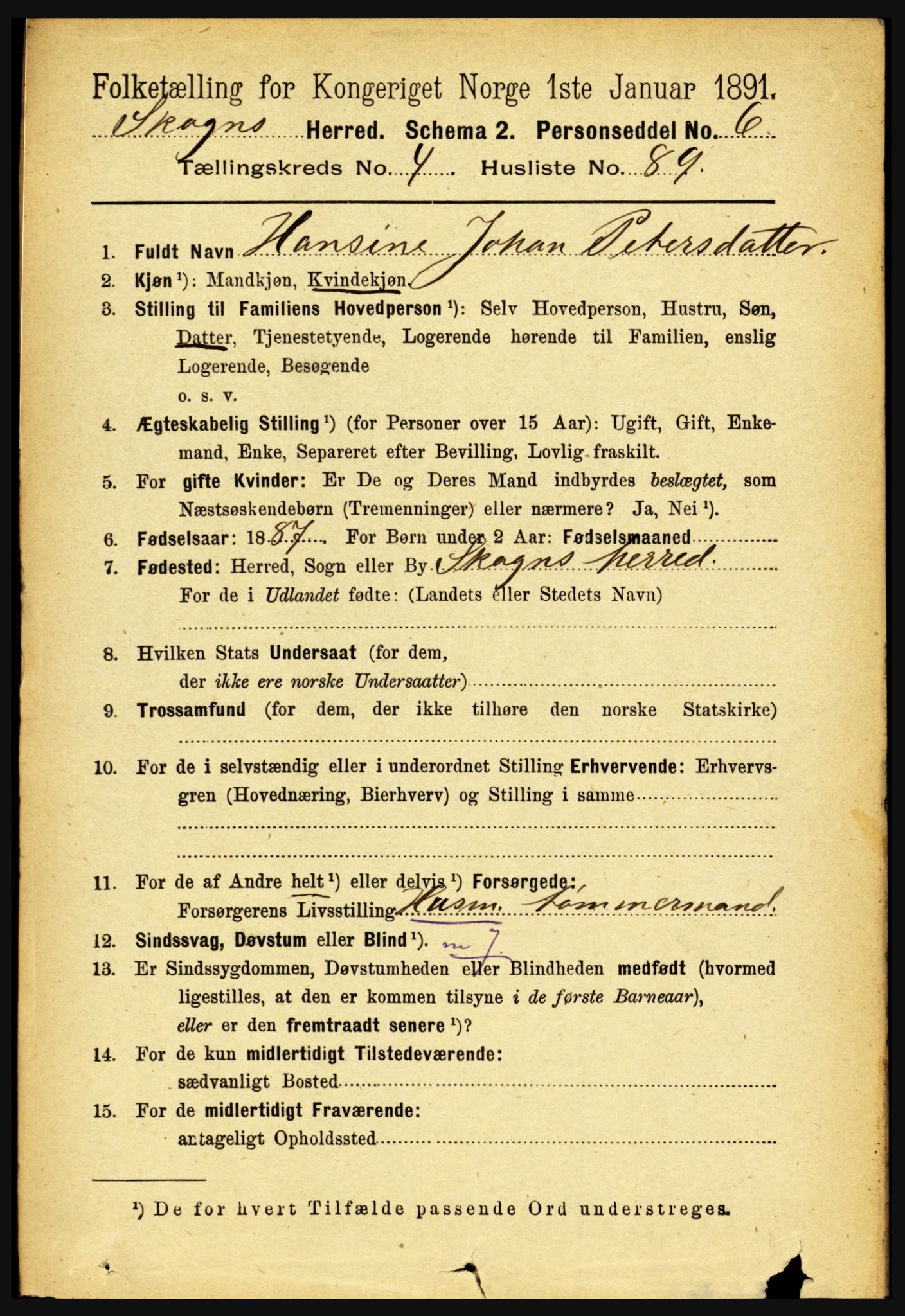 RA, 1891 census for 1719 Skogn, 1891, p. 2842