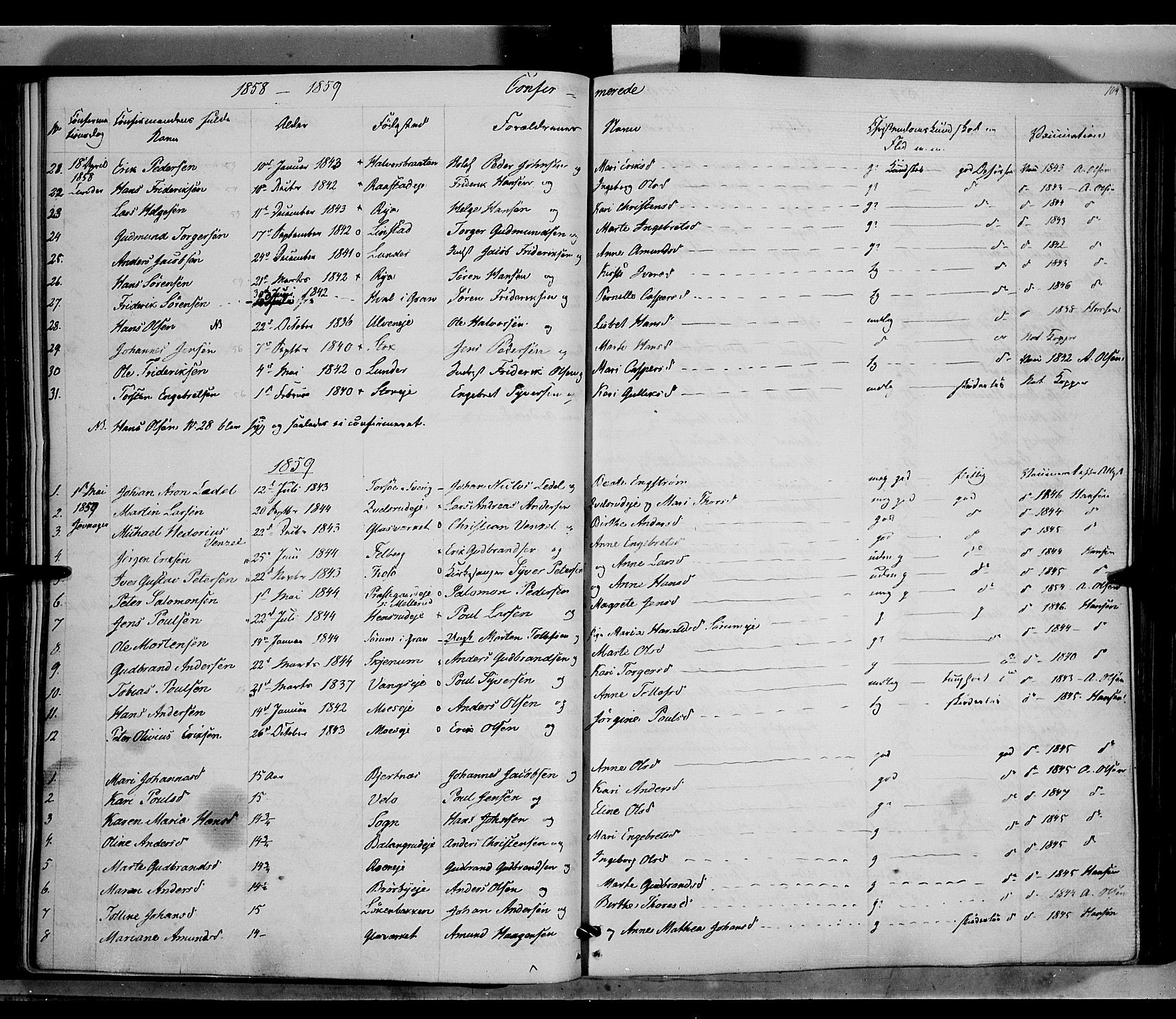 Jevnaker prestekontor, SAH/PREST-116/H/Ha/Haa/L0007: Parish register (official) no. 7, 1858-1876, p. 104