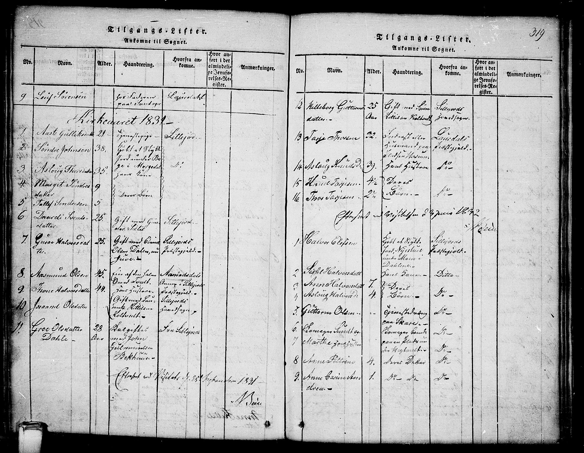 Kviteseid kirkebøker, SAKO/A-276/G/Gb/L0001: Parish register (copy) no. II 1, 1815-1842, p. 319