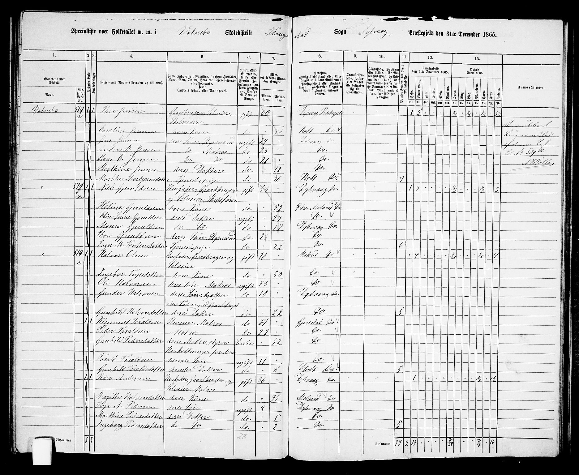 RA, 1865 census for Dypvåg, 1865, p. 148