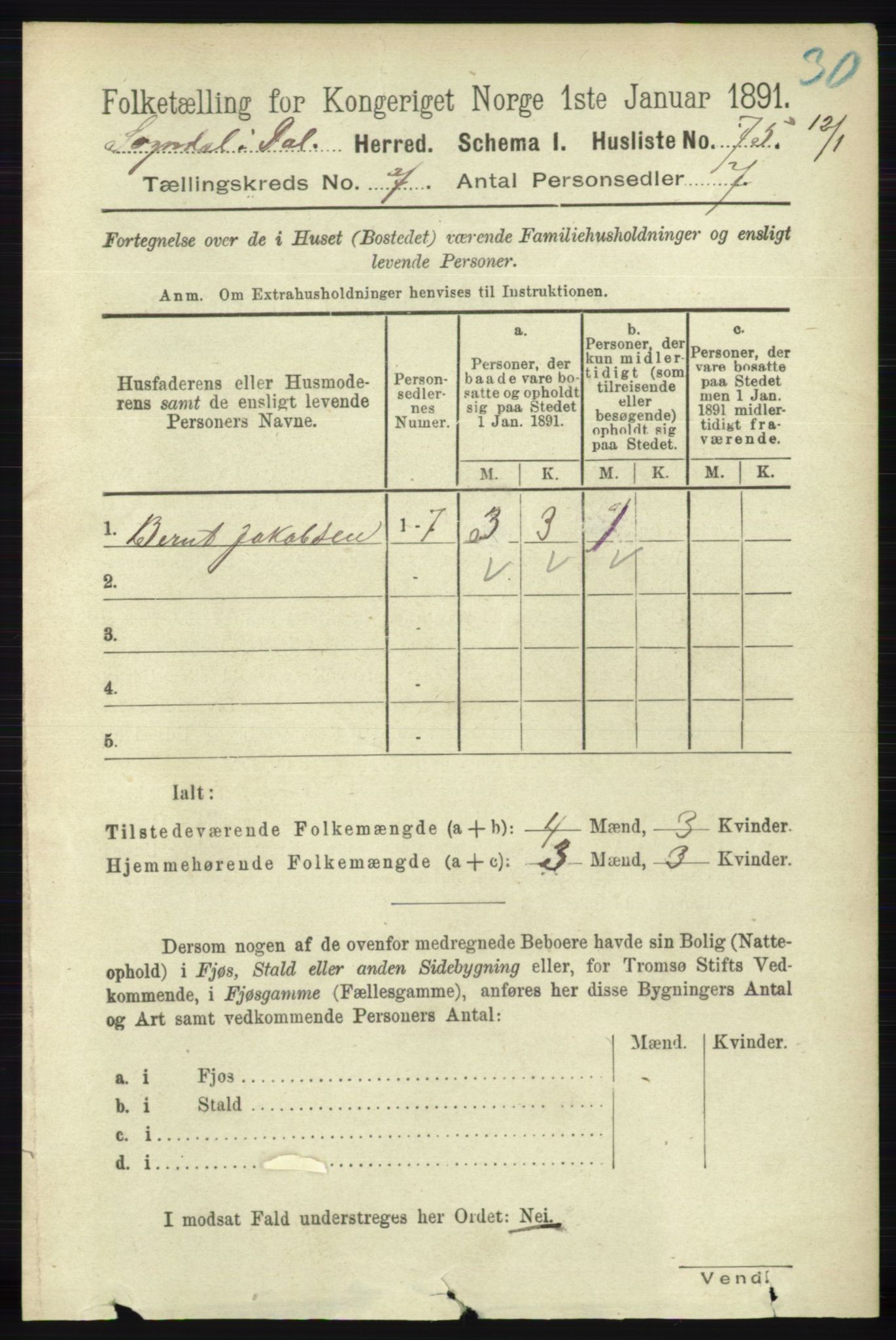 RA, 1891 census for 1111 Sokndal, 1891, p. 2101