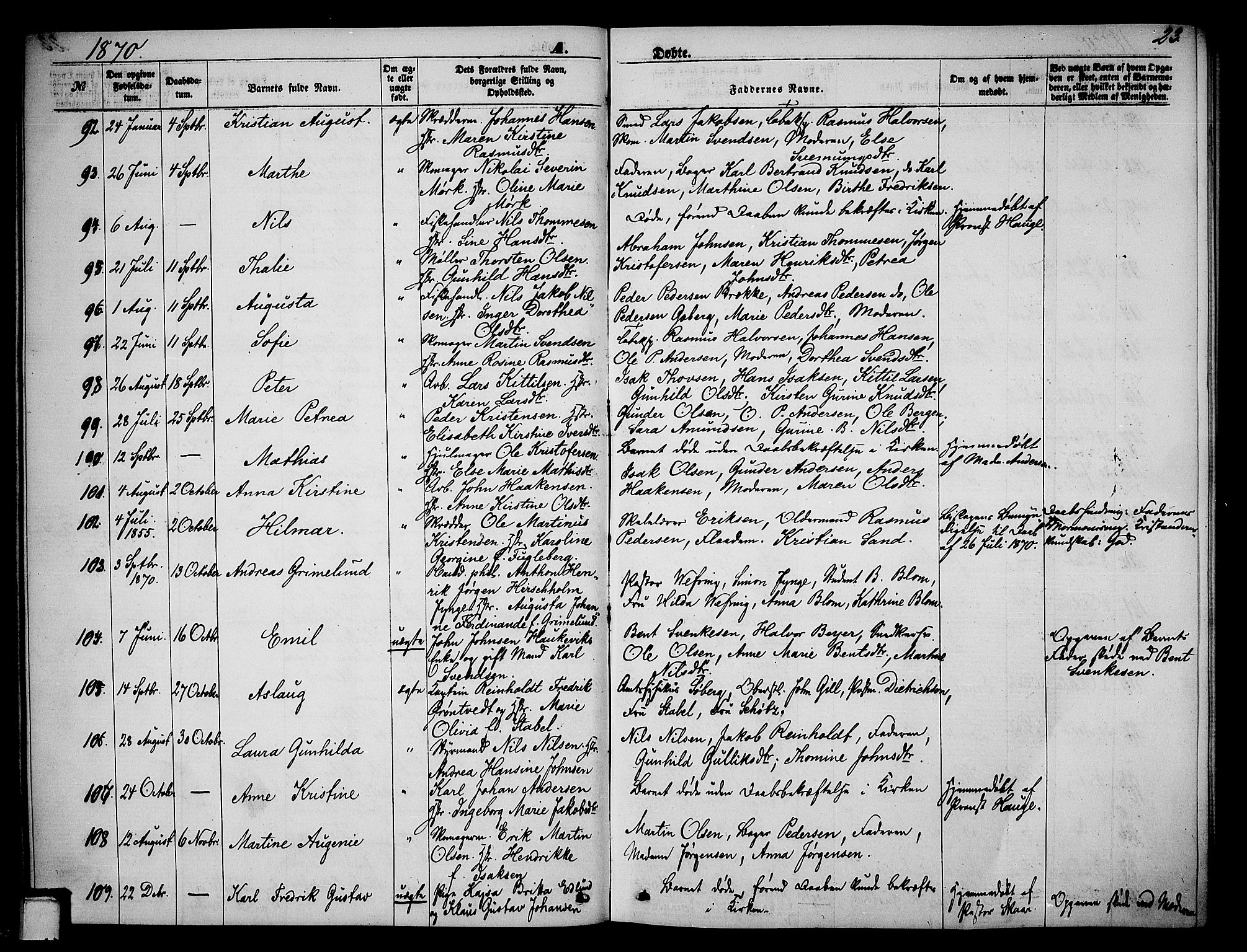 Skien kirkebøker, AV/SAKO-A-302/G/Ga/L0005: Parish register (copy) no. 5, 1868-1880, p. 23