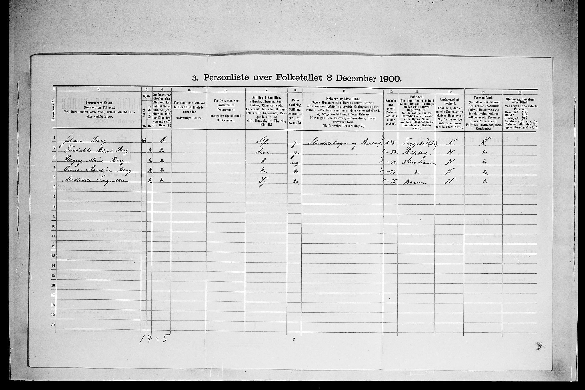 SAO, 1900 census for Kristiania, 1900, p. 25432