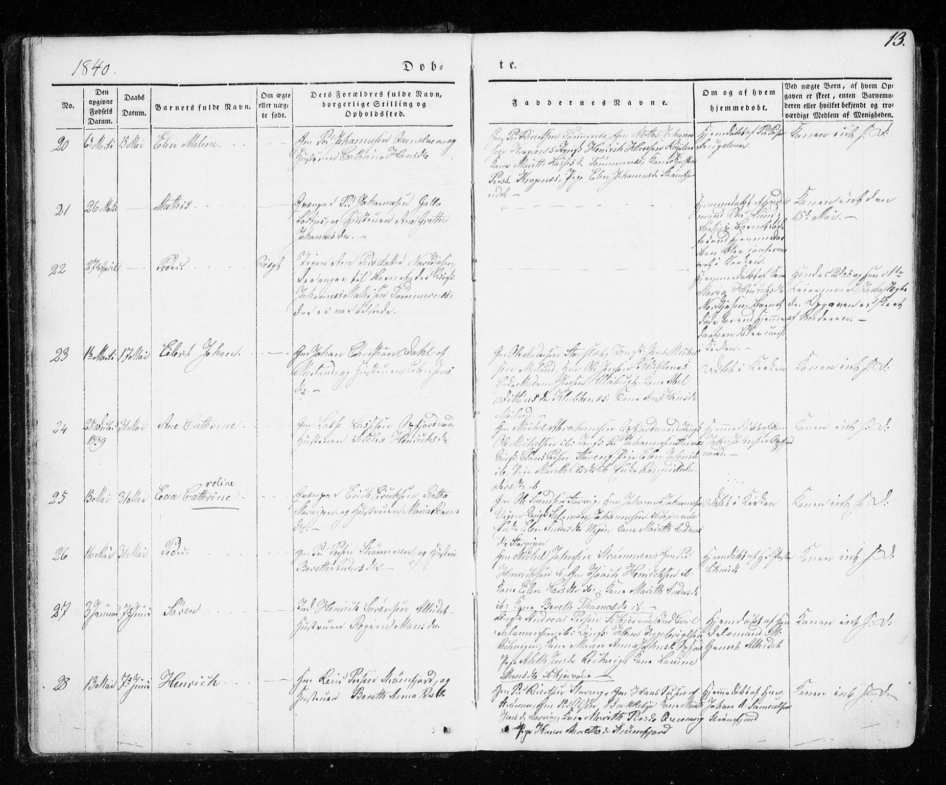 Skjervøy sokneprestkontor, AV/SATØ-S-1300/H/Ha/Haa/L0005kirke: Parish register (official) no. 5, 1838-1847, p. 13