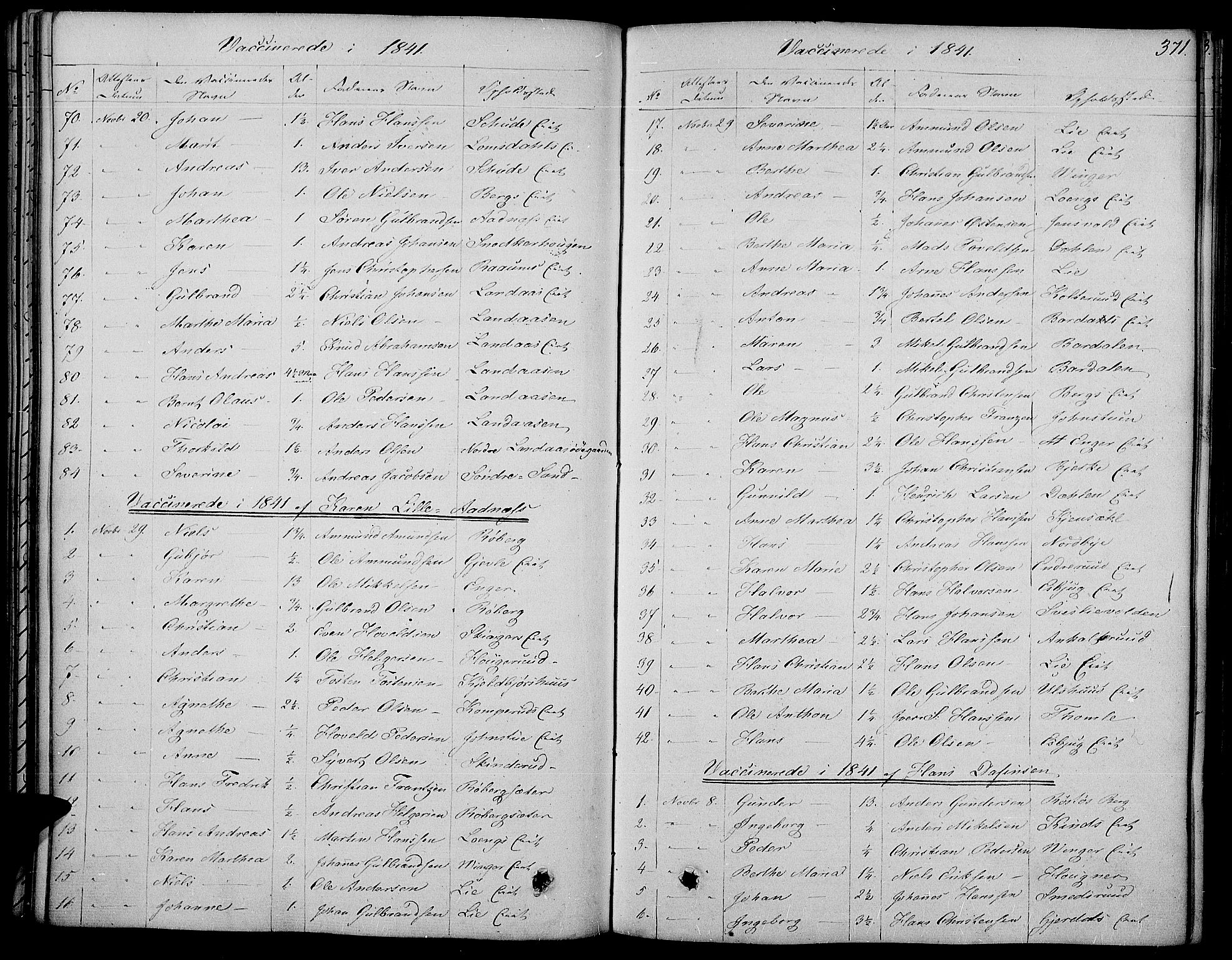 Land prestekontor, AV/SAH-PREST-120/H/Ha/Haa/L0008: Parish register (official) no. 8, 1830-1846, p. 371