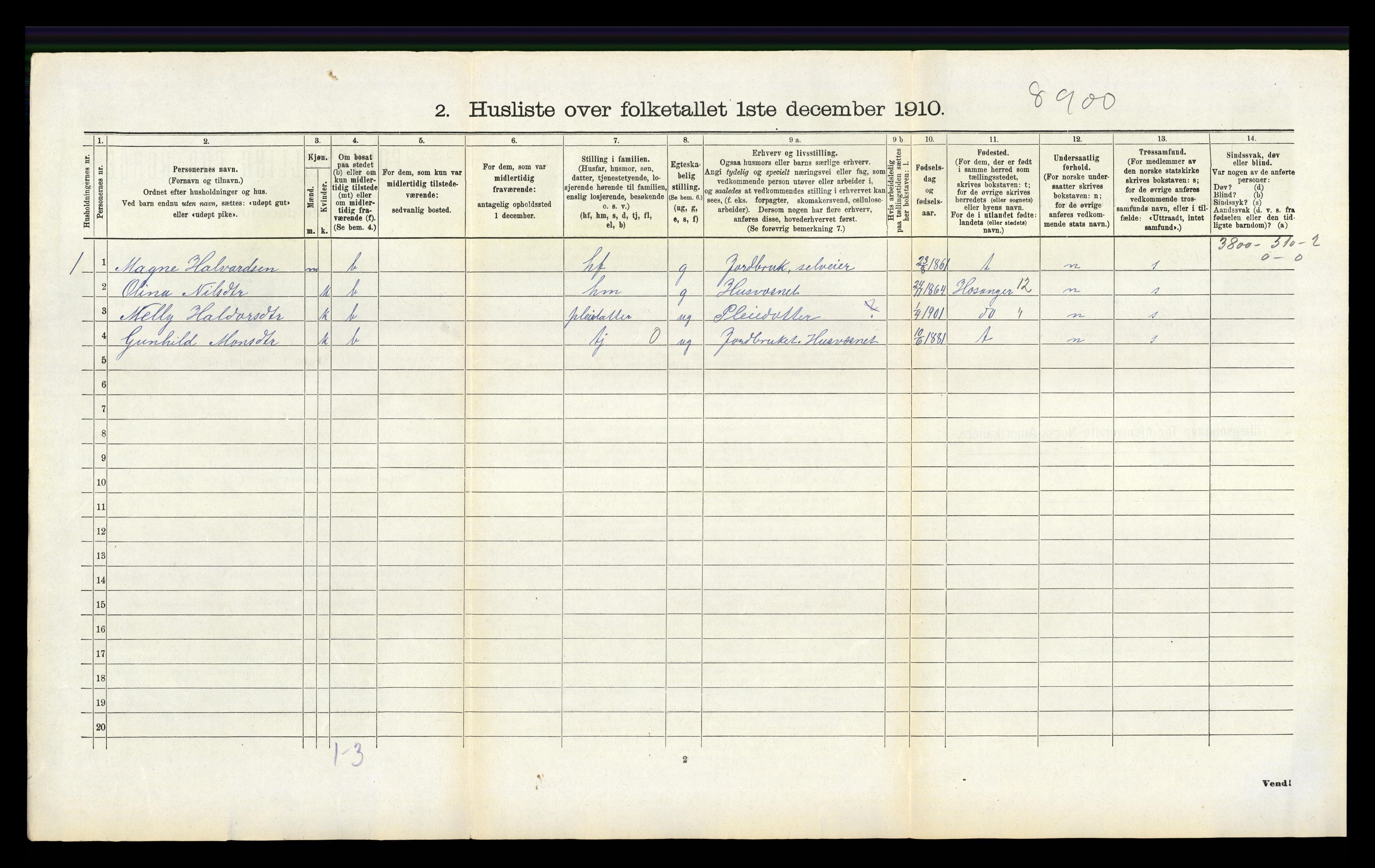RA, 1910 census for Hamre, 1910, p. 229