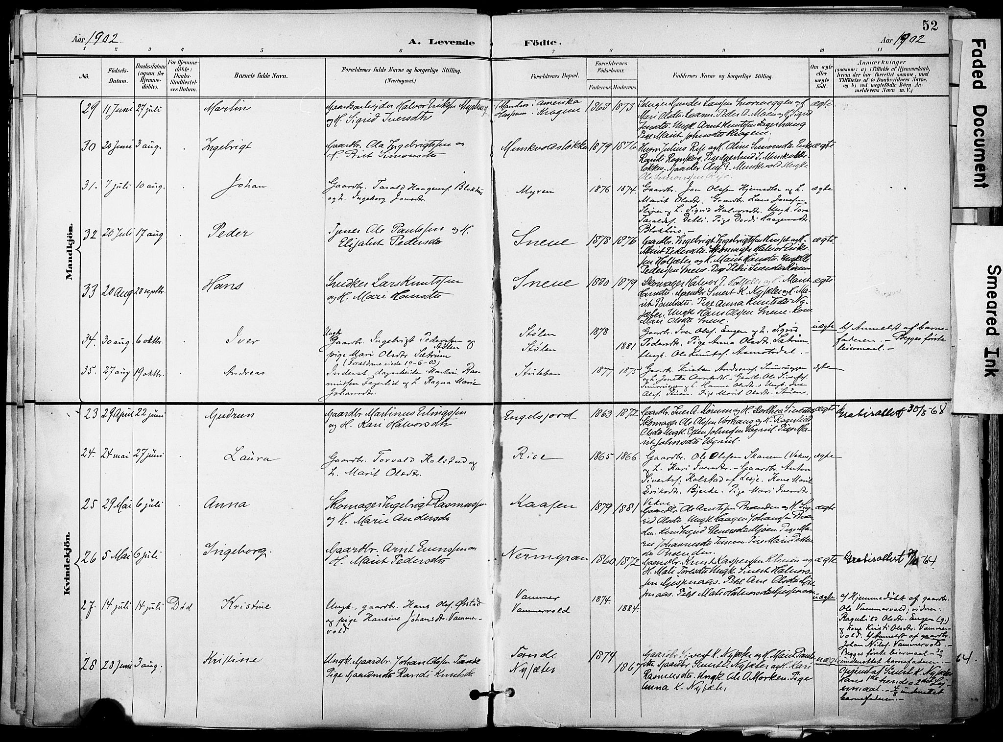 Ministerialprotokoller, klokkerbøker og fødselsregistre - Sør-Trøndelag, AV/SAT-A-1456/678/L0902: Parish register (official) no. 678A11, 1895-1911, p. 52