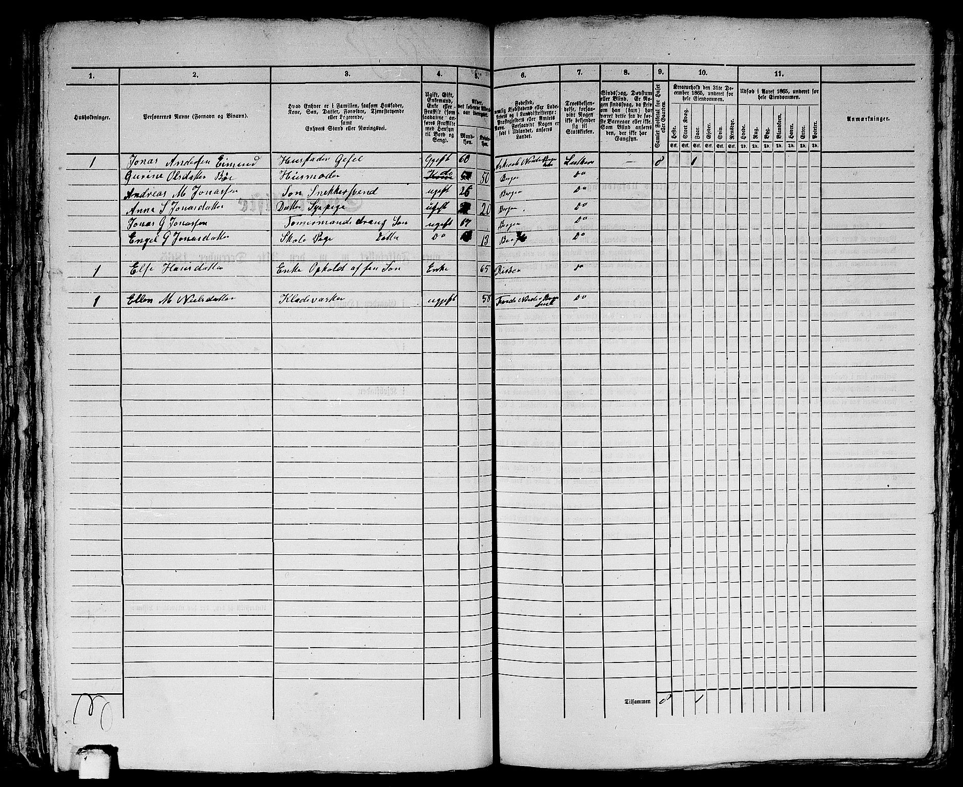 RA, 1865 census for Bergen, 1865, p. 3726