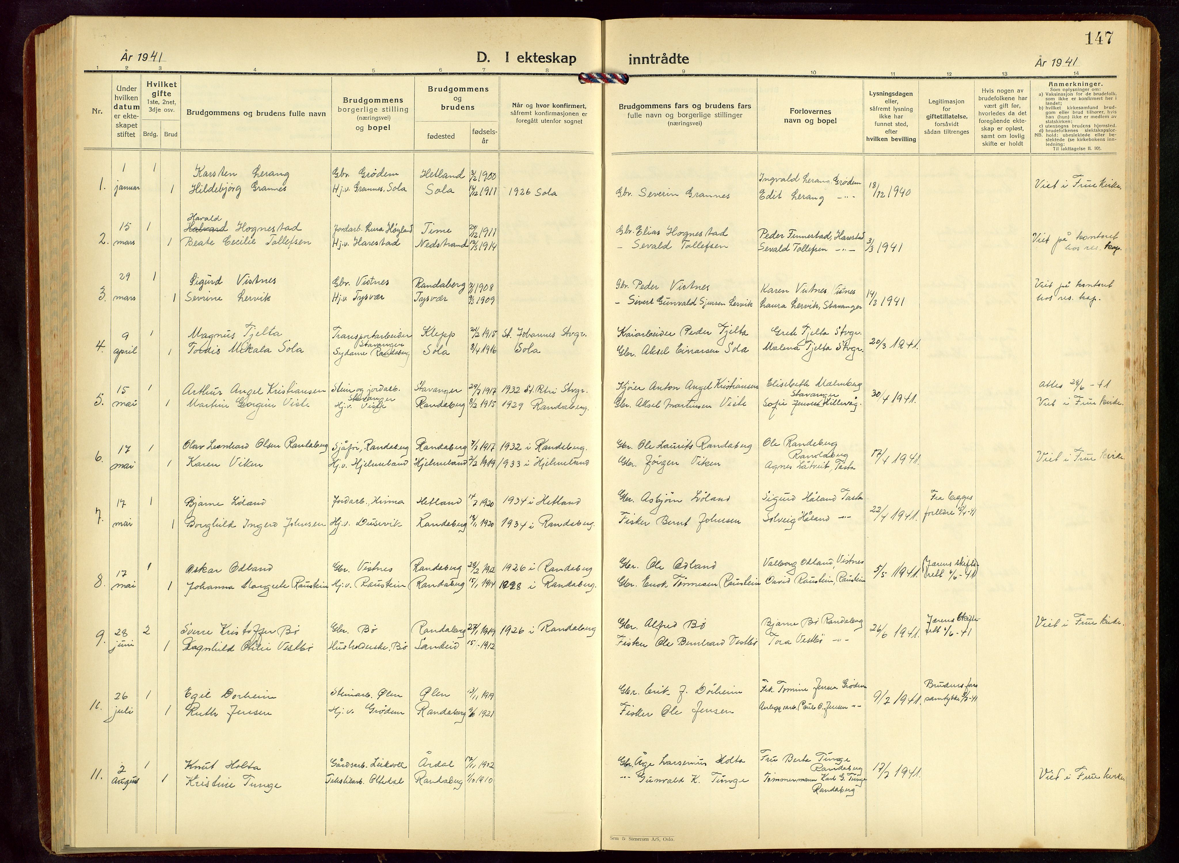 Hetland sokneprestkontor, SAST/A-101826/30/30BB/L0015: Parish register (copy) no. B 15, 1940-1955, p. 147