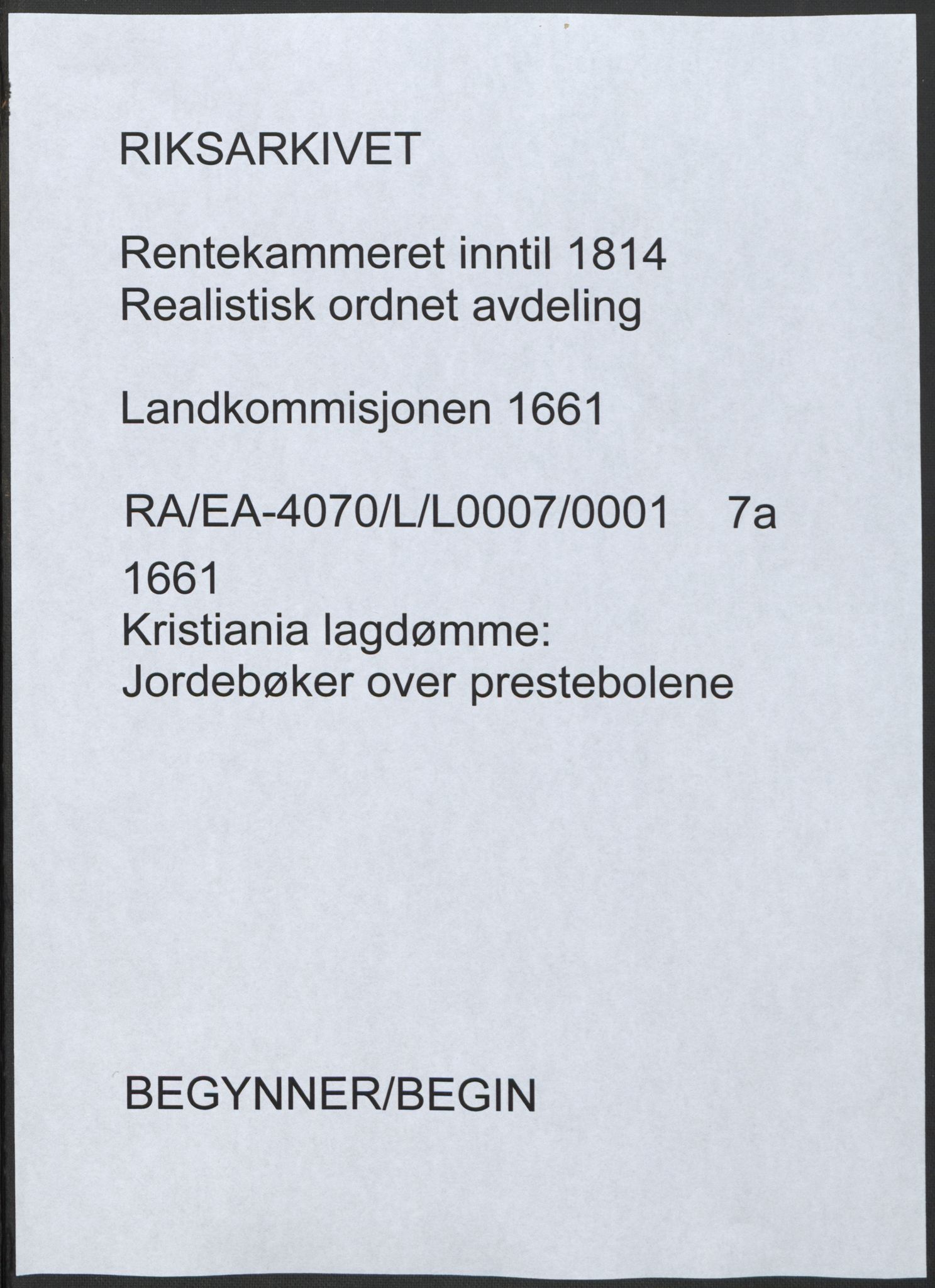 Rentekammeret inntil 1814, Realistisk ordnet avdeling, AV/RA-EA-4070/L/L0007/0001: Kristiania lagdømme: / Jordebøker over prestebolene, 1661