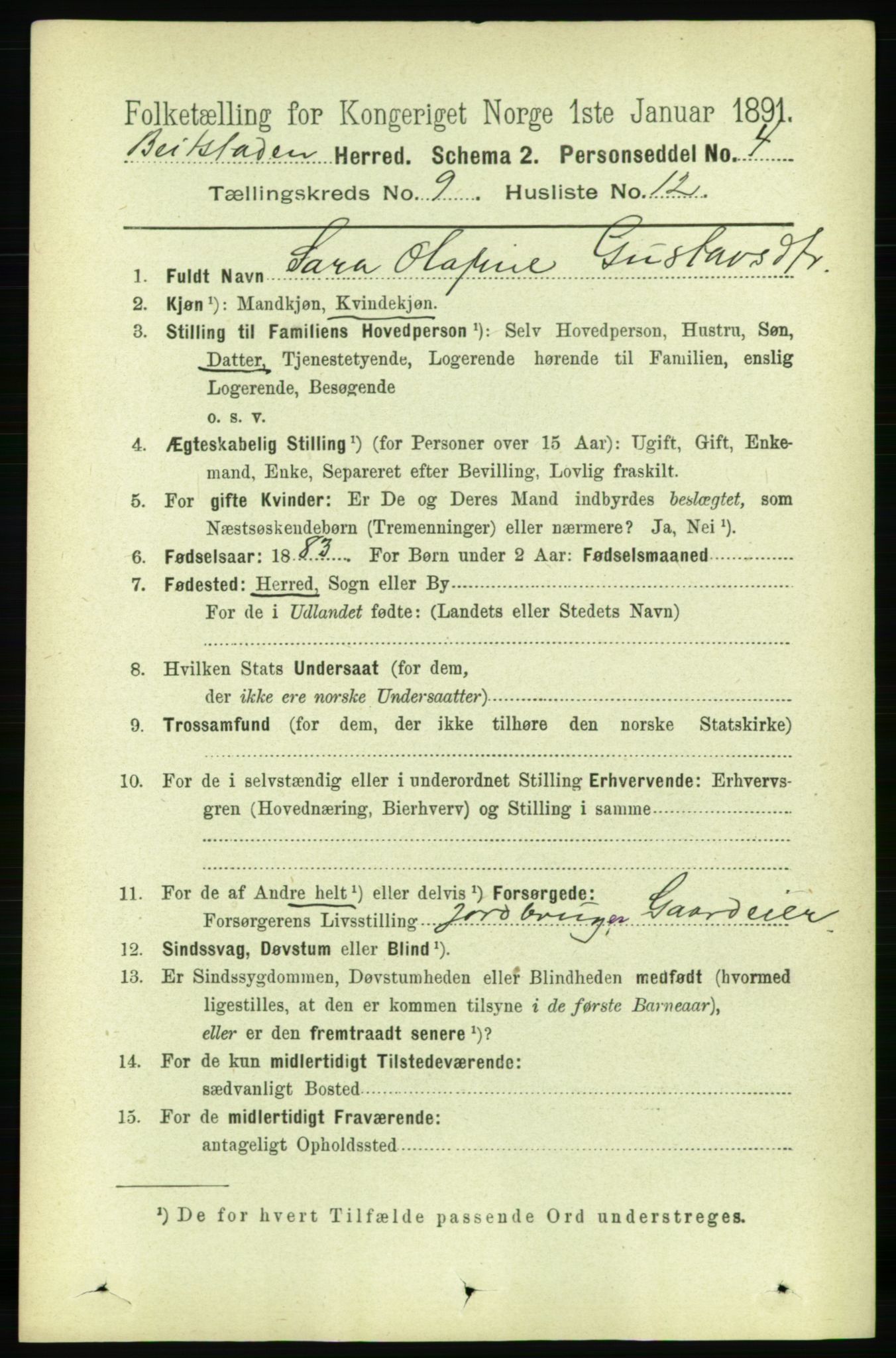 RA, 1891 census for 1727 Beitstad, 1891, p. 2482