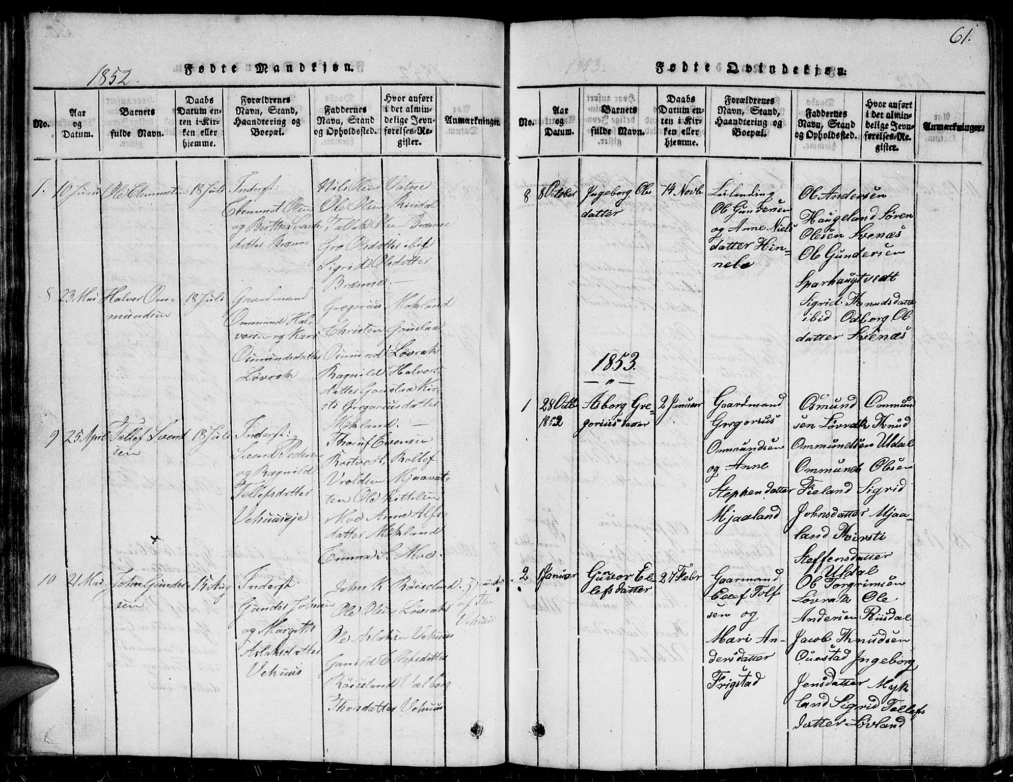 Herefoss sokneprestkontor, AV/SAK-1111-0019/F/Fb/Fbc/L0001: Parish register (copy) no. B 1, 1816-1866, p. 61