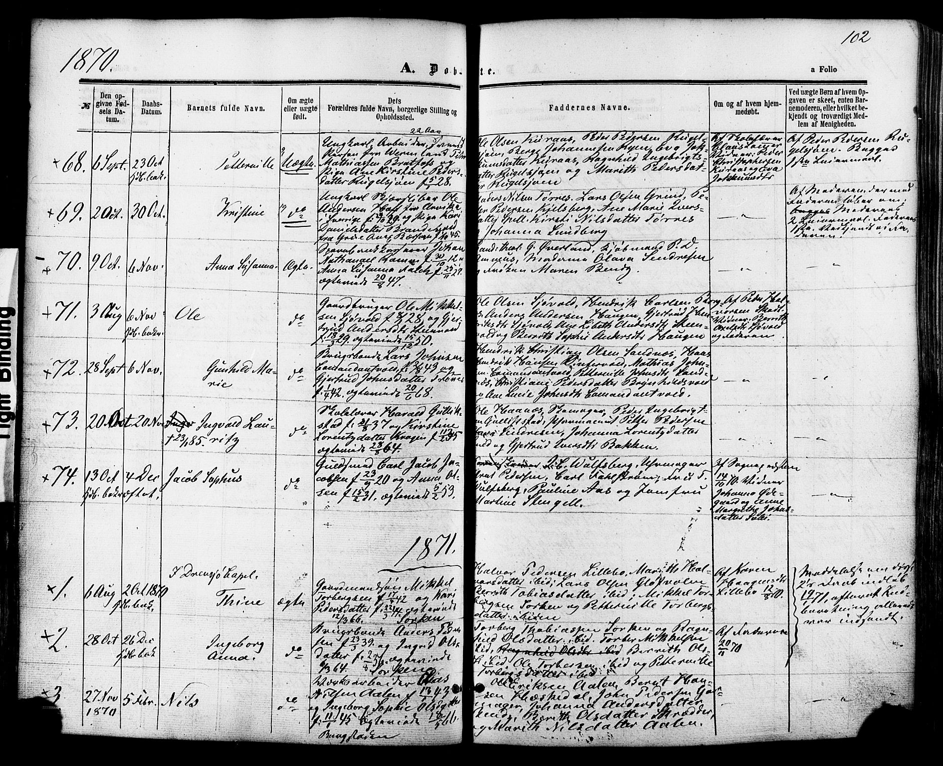 Ministerialprotokoller, klokkerbøker og fødselsregistre - Sør-Trøndelag, SAT/A-1456/681/L0932: Parish register (official) no. 681A10, 1860-1878, p. 102