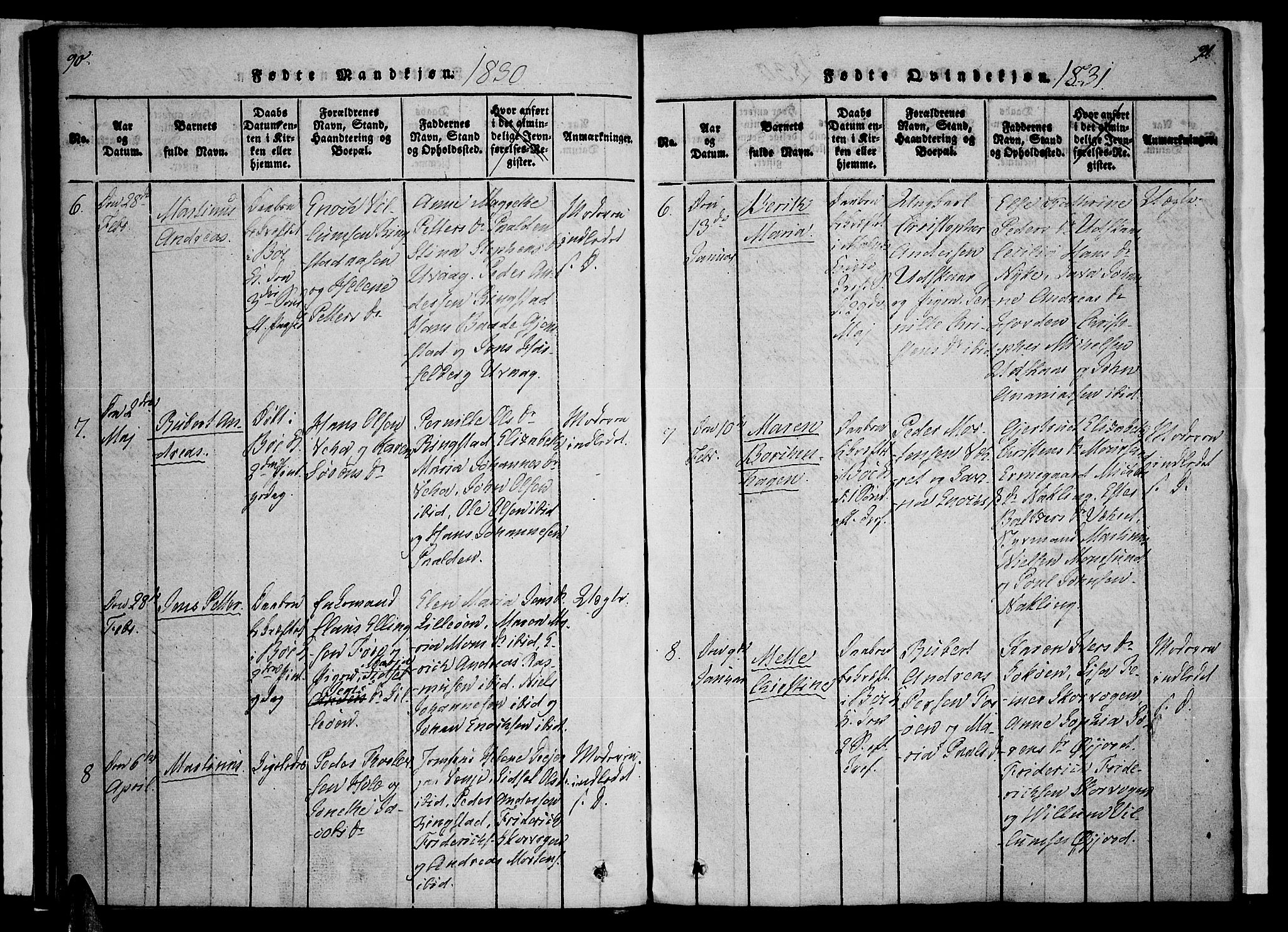 Ministerialprotokoller, klokkerbøker og fødselsregistre - Nordland, SAT/A-1459/891/L1298: Parish register (official) no. 891A03, 1820-1840, p. 90-91